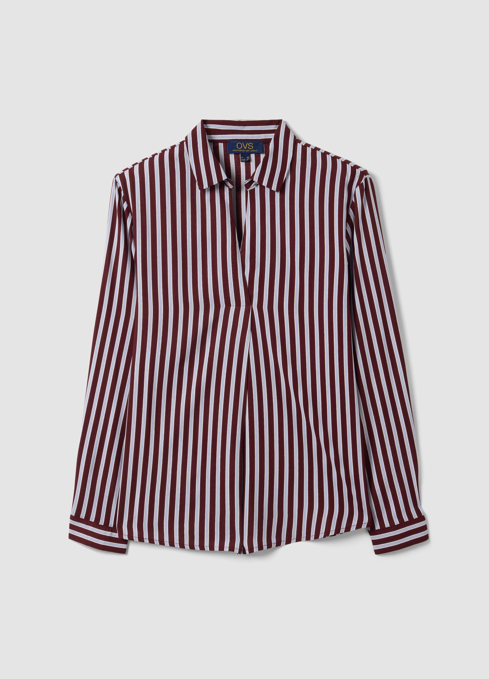 Camicia rossa a righe in pura viscosa con colletto classico regular fit