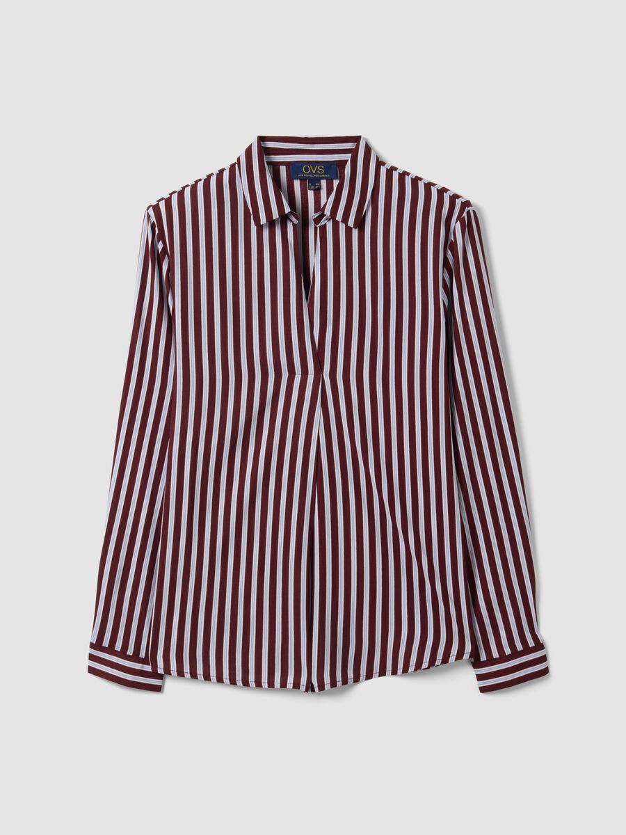 Camicia rossa a righe in pura viscosa con colletto classico regular fit_4