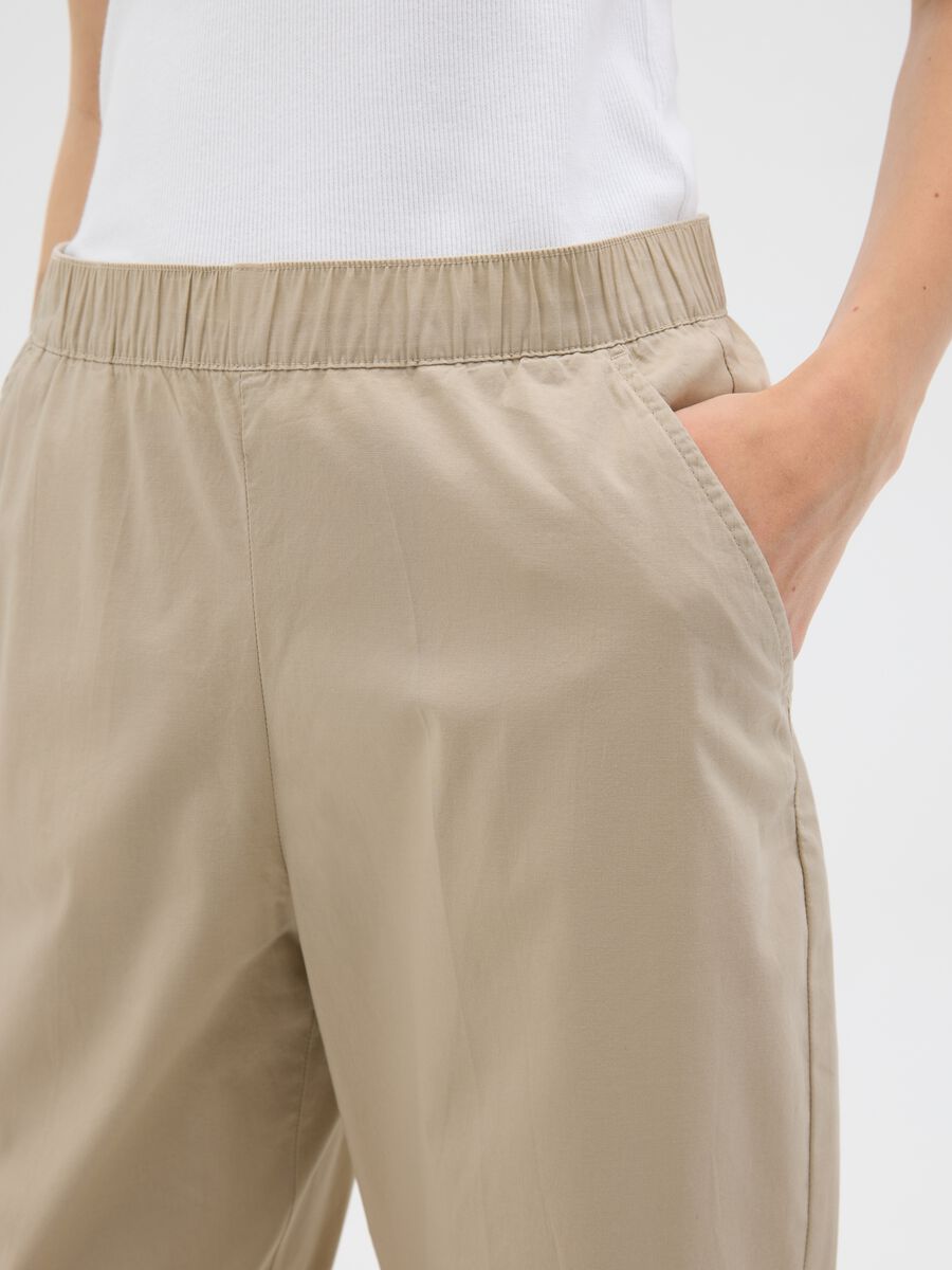 Women's beige stretch cotton trousers regular fit_2