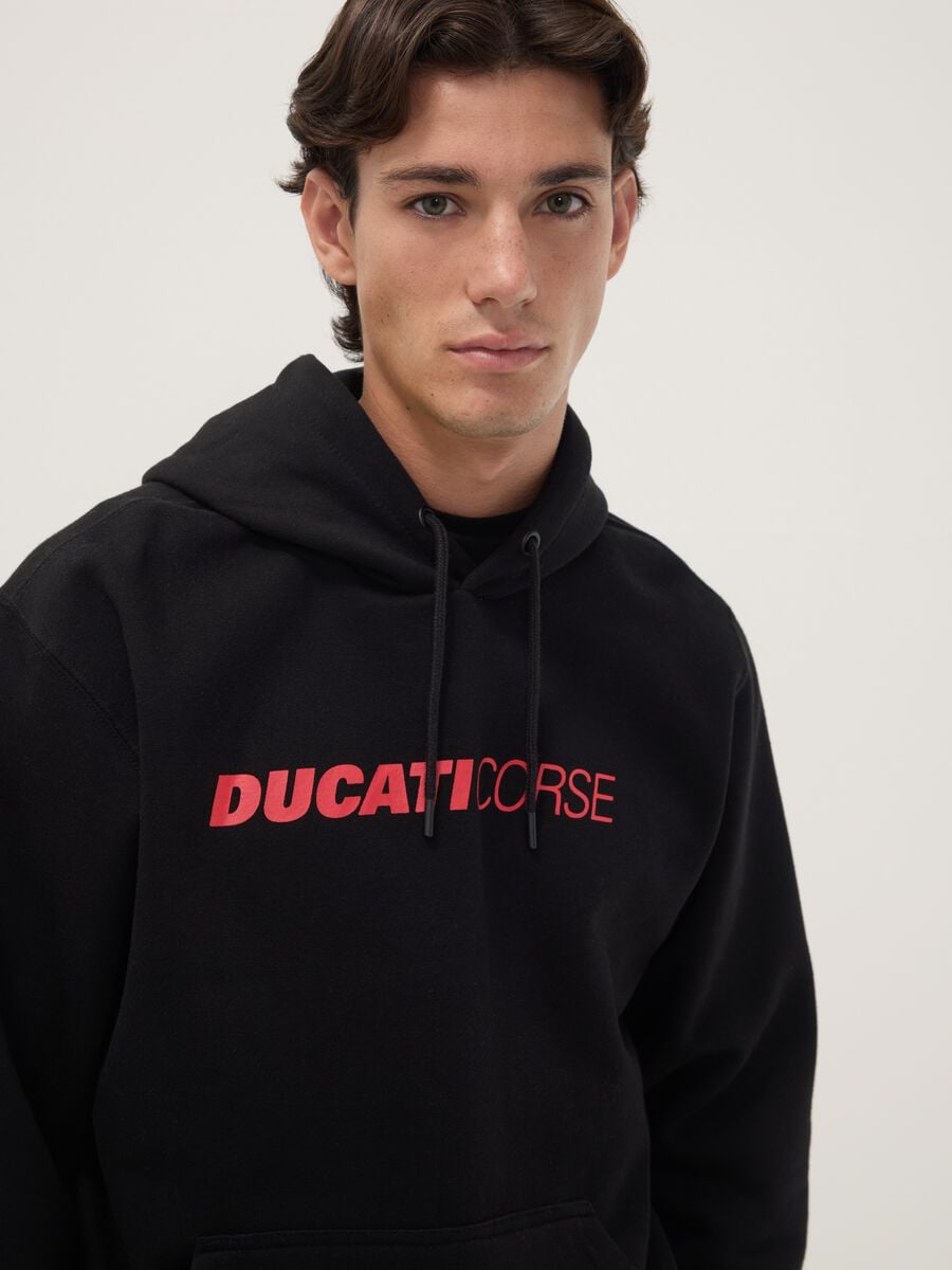 Black cotton-blend hoodie with Ducati print, relaxed fit_1