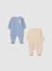 Multi-coloured newborn sleepsuit twin-pack in cotton blend with teddy bear embroidery_0