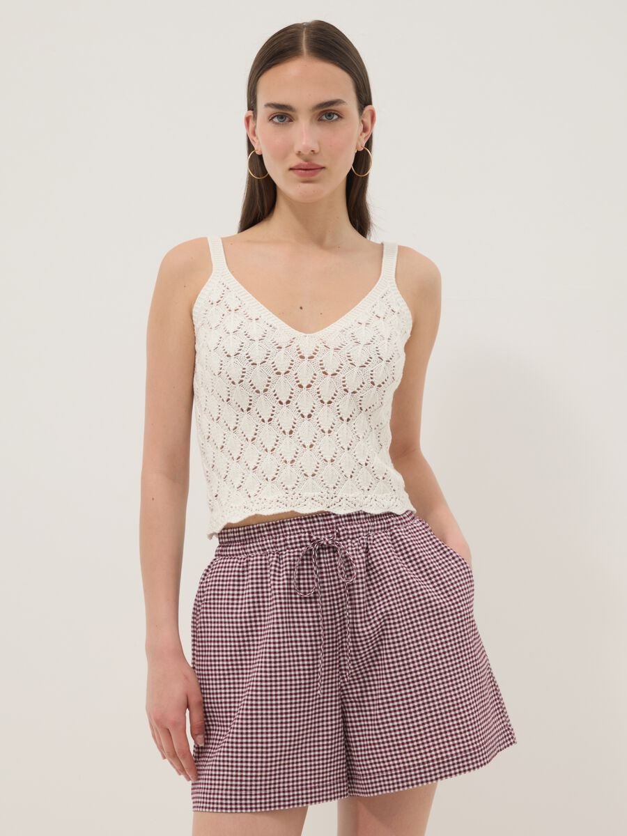 Gilet bianco in crochet di puro cotone regular fit_1