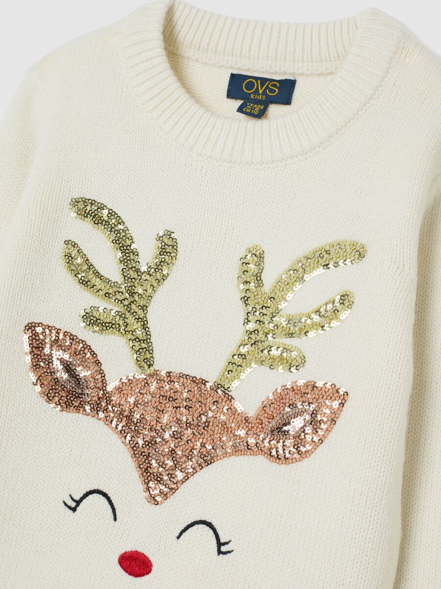 Maglione bianco da bambina regular fit con decori glitterati_2