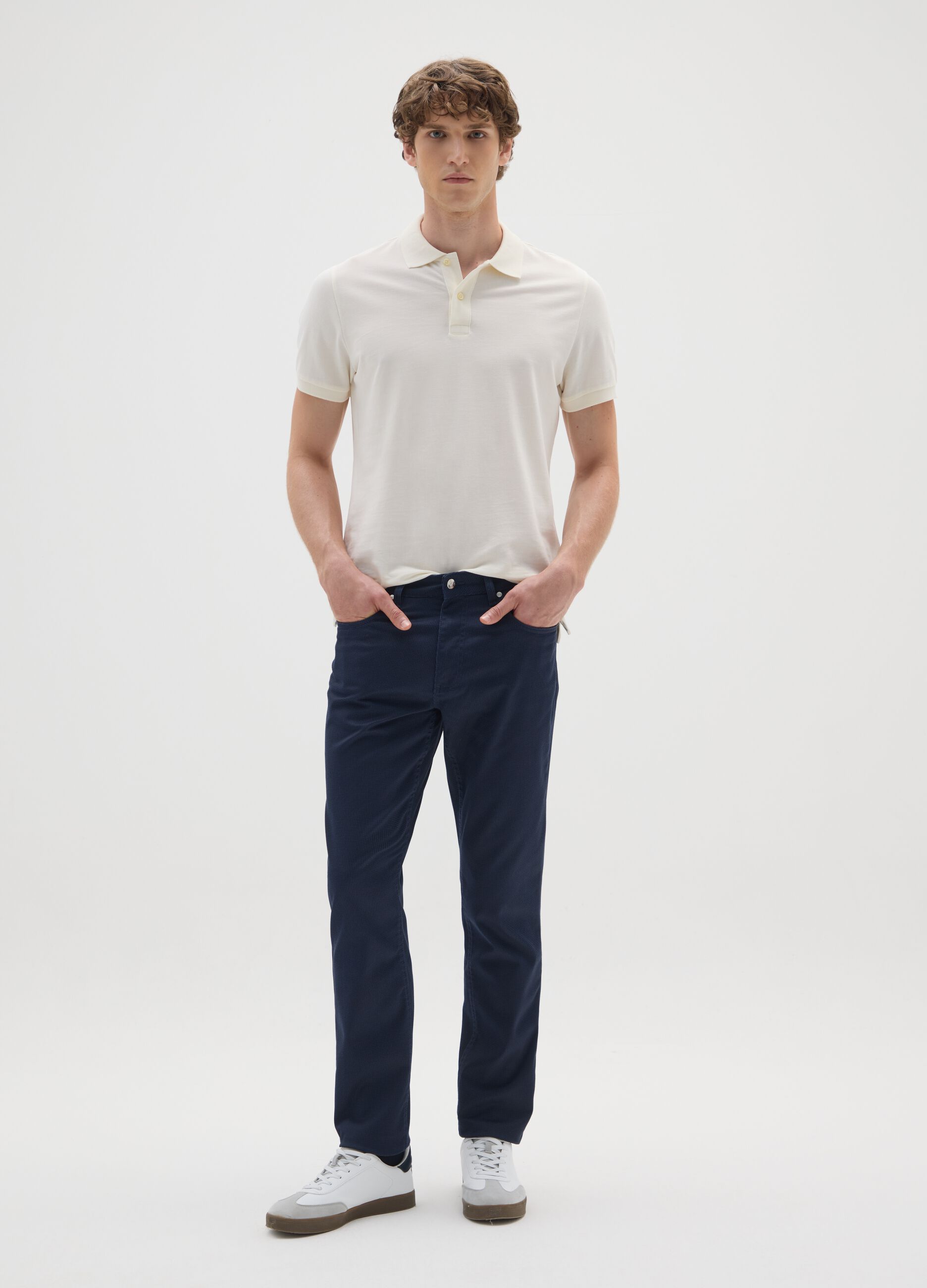 Slim Fit Blue Cotton Blend Trousers