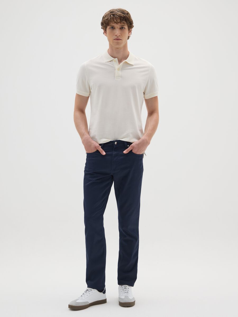 Pantaloni blu slim fit in misto cotone_0