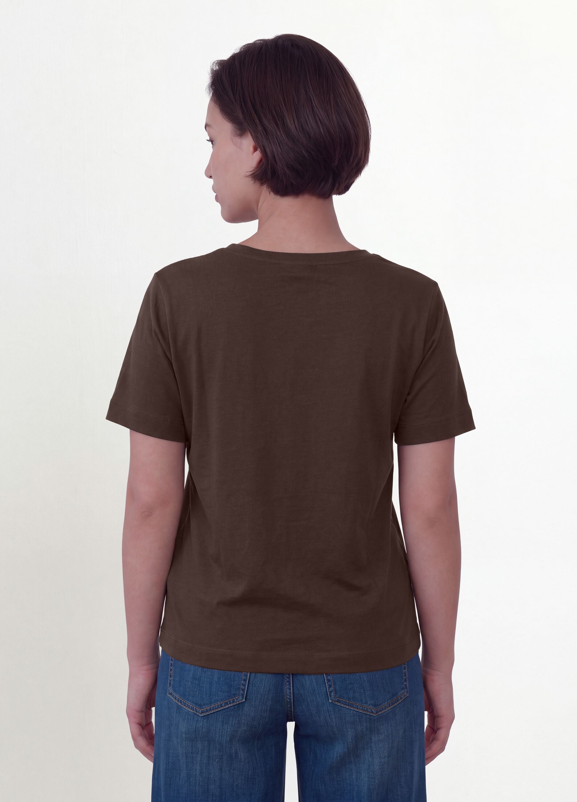 Brown pure cotton T-shirt with floral print, regular fit