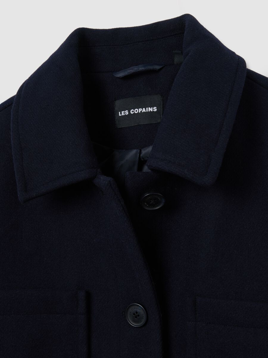 Cappotto in misto lana blu regular fit con bottoni e tasche_5