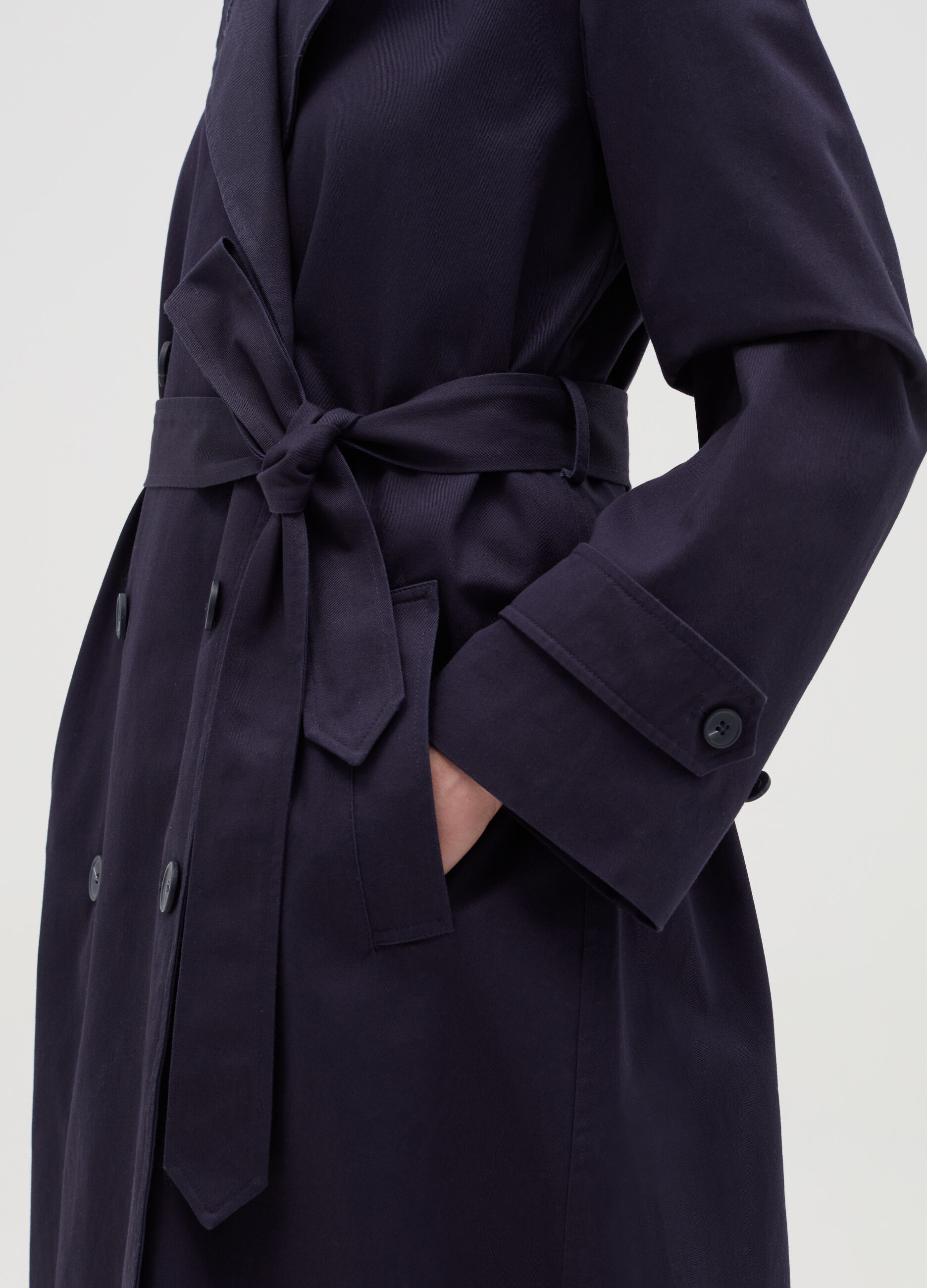 Long double-breasted trench coat with belt