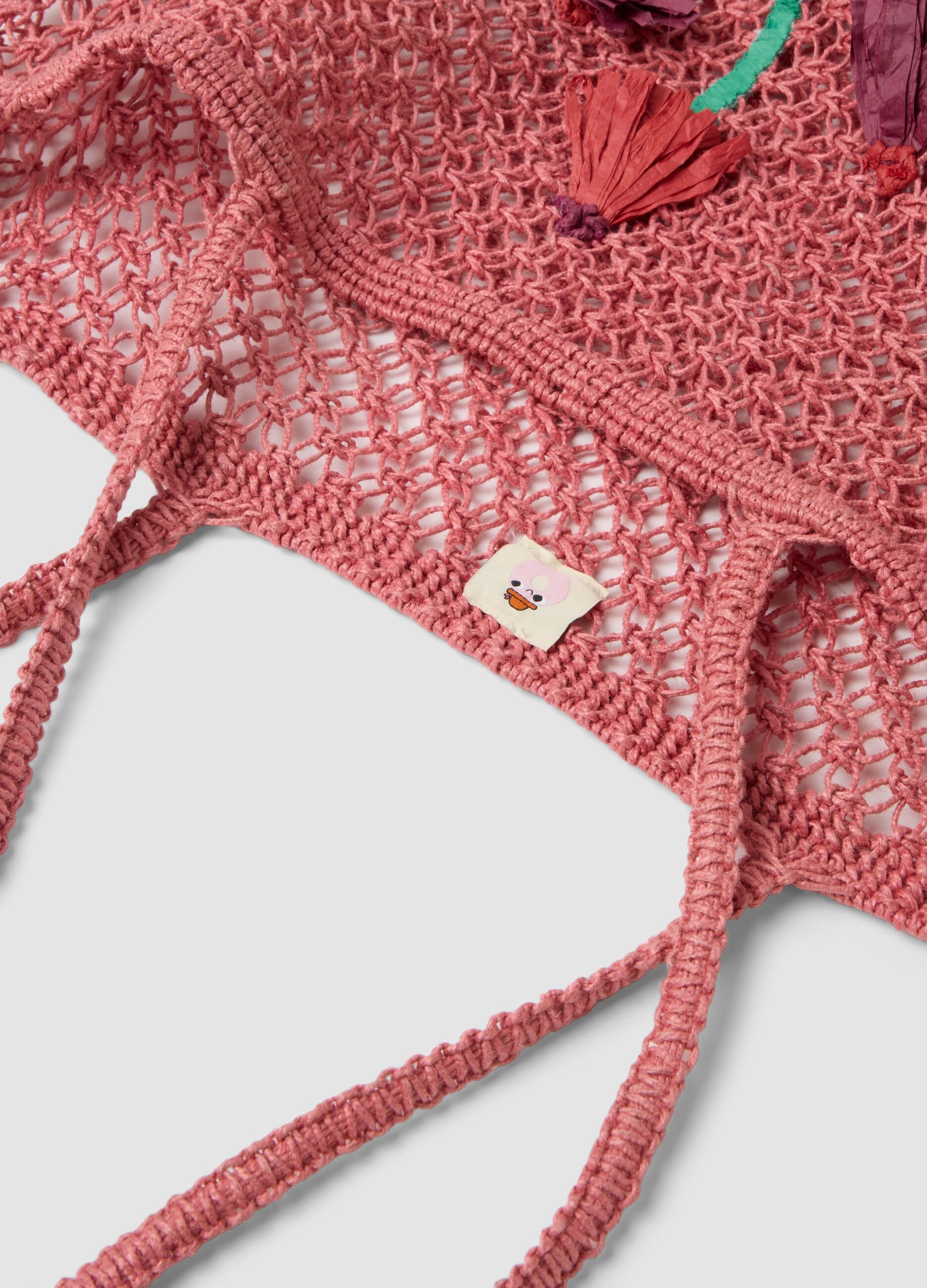 Borsa da mare in misto juta a rete traforata multicolor