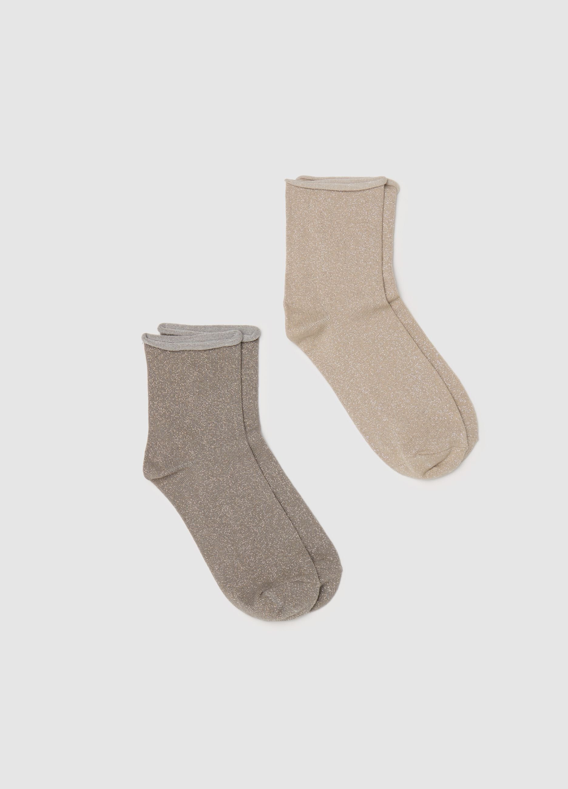 Two-pair pack short socks in lurex