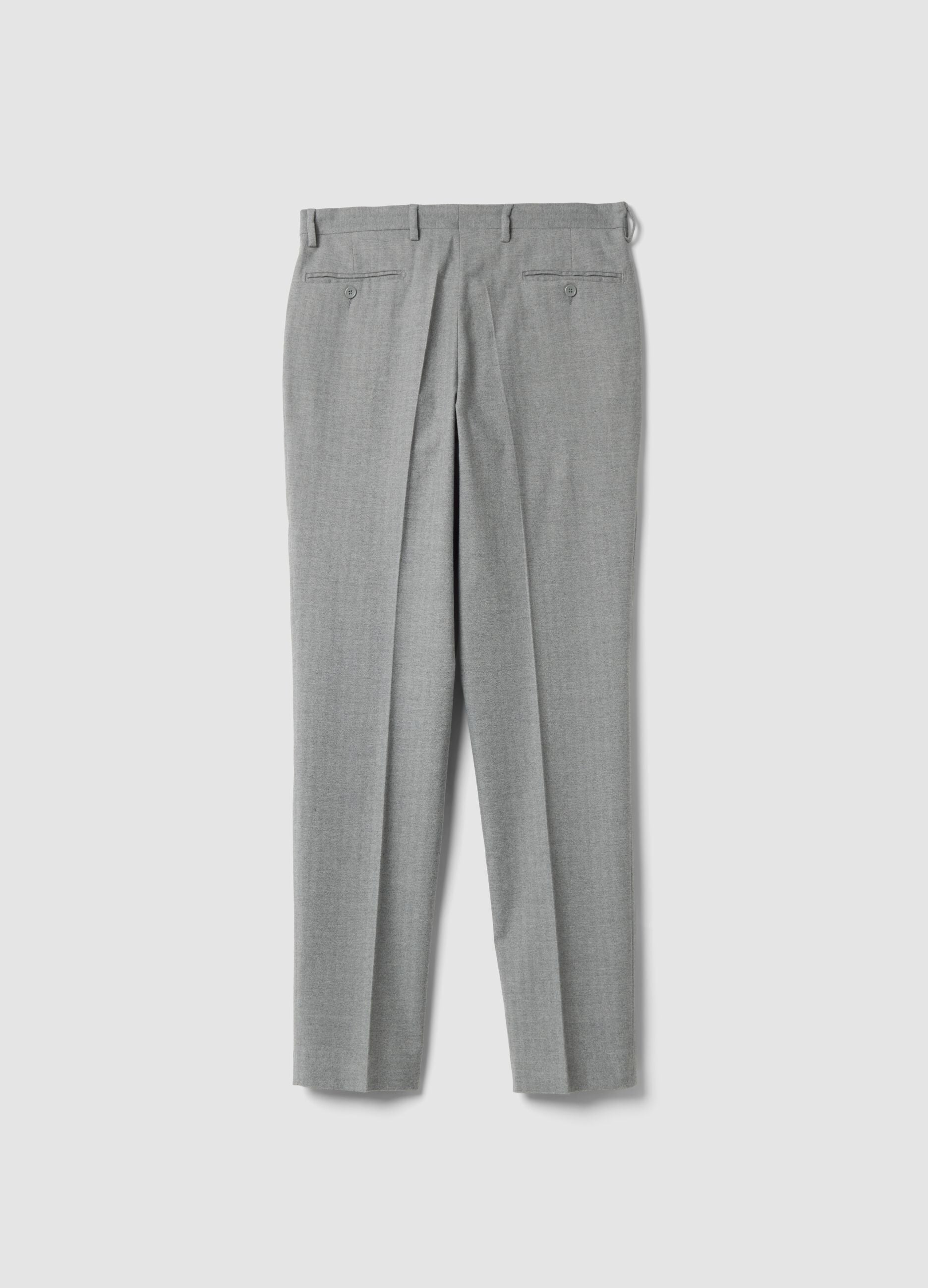 Grey slim-fit formal trousers in stretch cotton and viscose