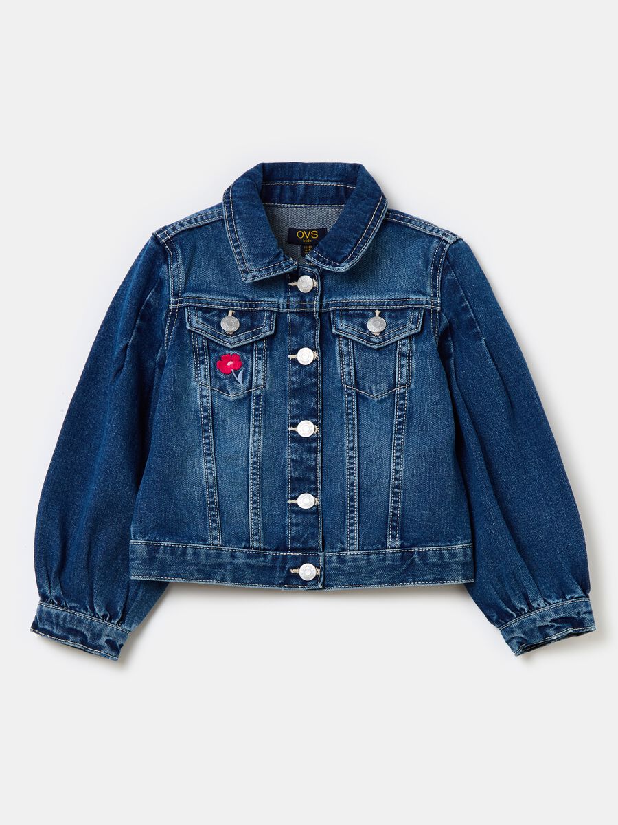 Denim jacket with lettering embroidery_0