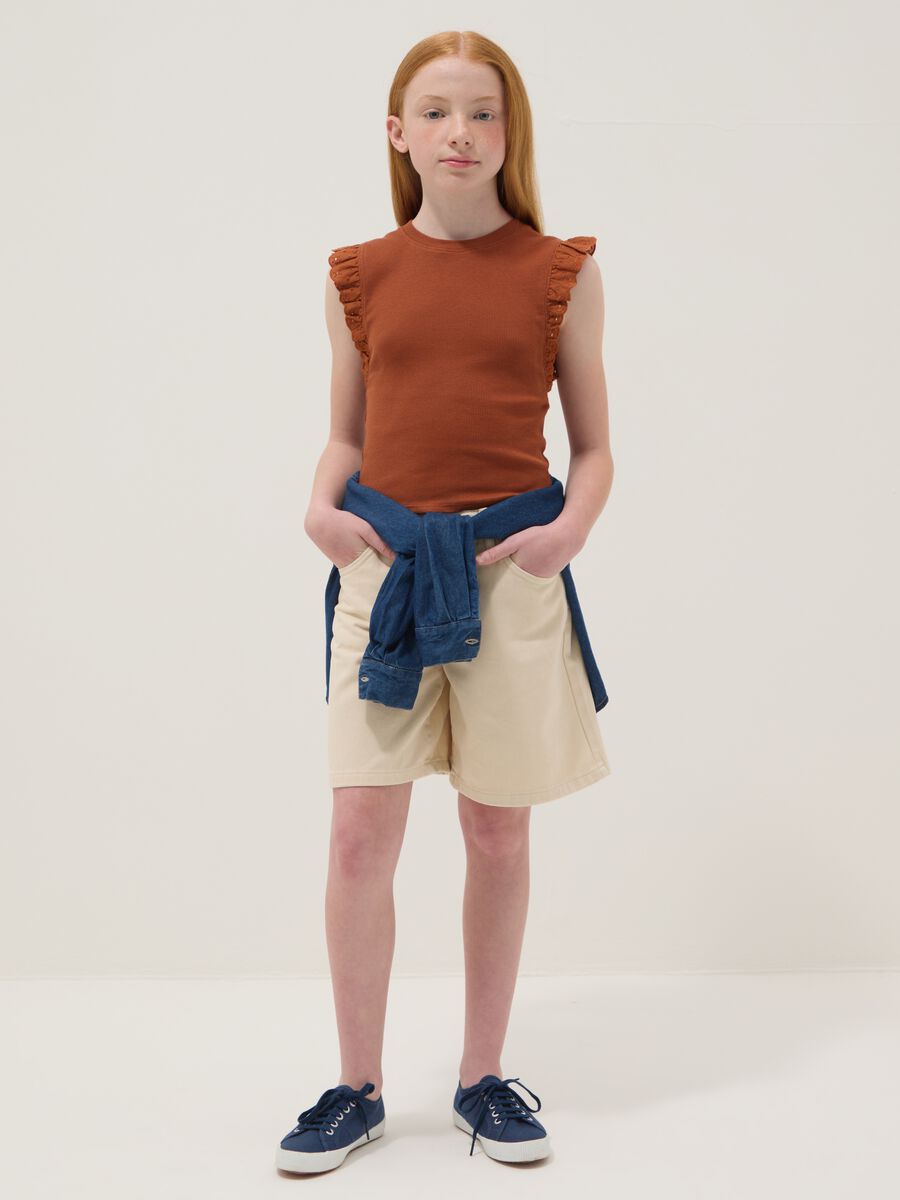 Shorts in puro cotone beige da ragazza regular fit_0