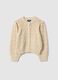 Girls' beige pure cotton regular fit cardigan with perforated design_0