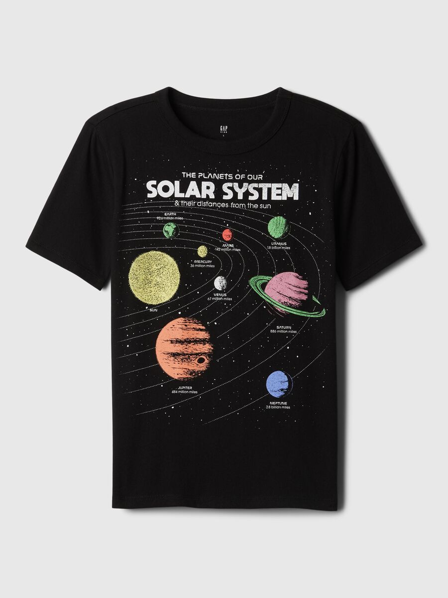 T-shirt in cotone con stampa sistema solare_0