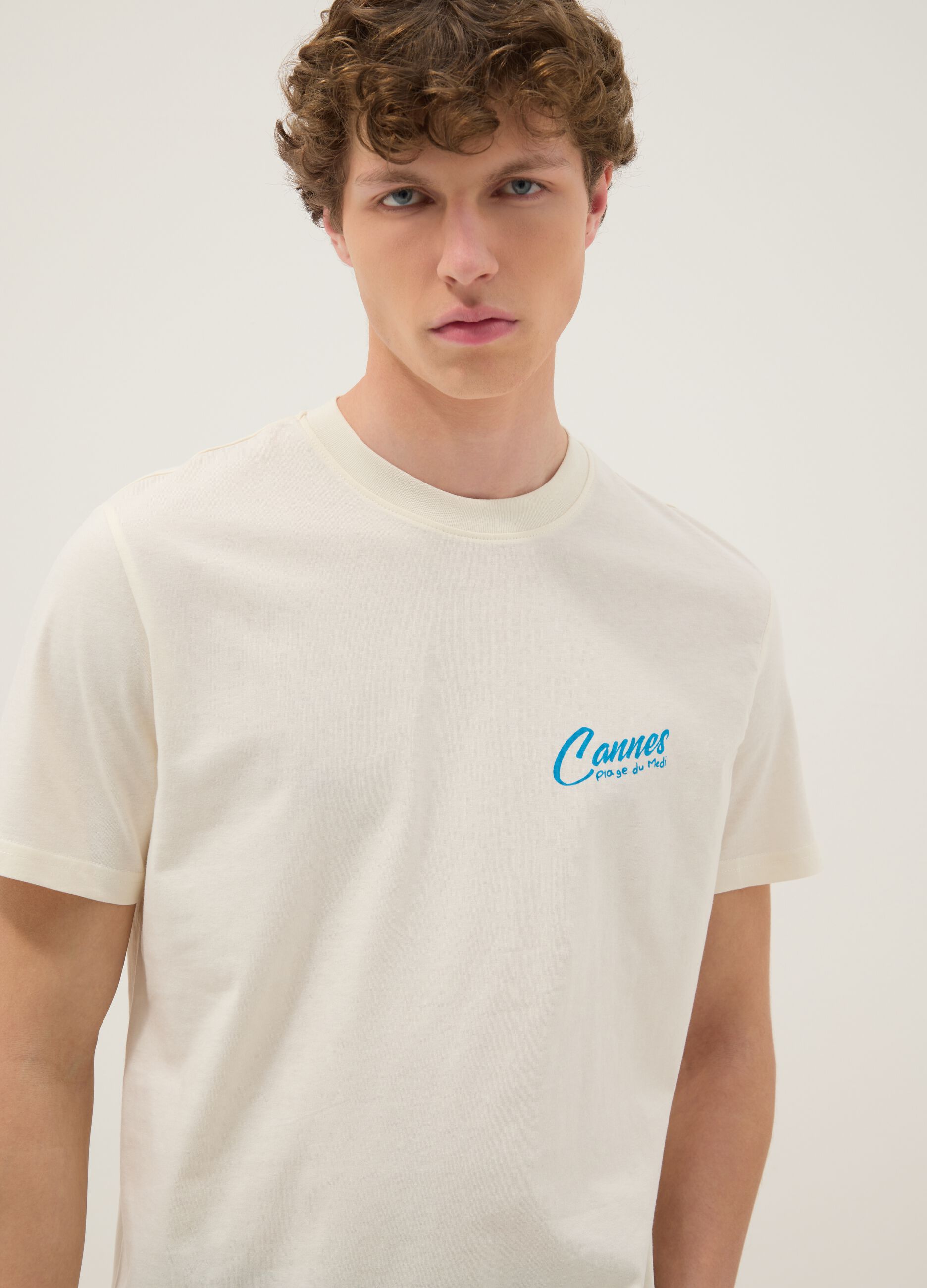 White pure cotton T-shirt with print