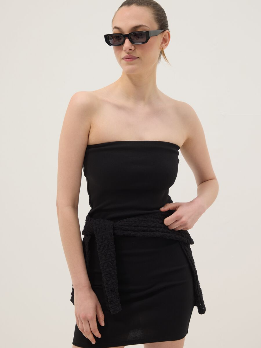 Black midi dress in stretch cotton_0