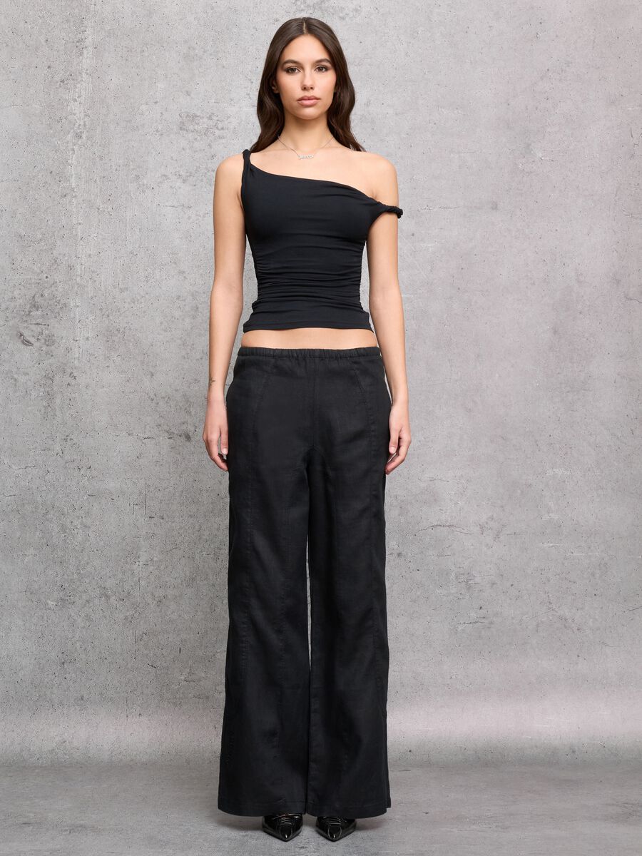 100% Linen Wide-Leg Trousers Black_0