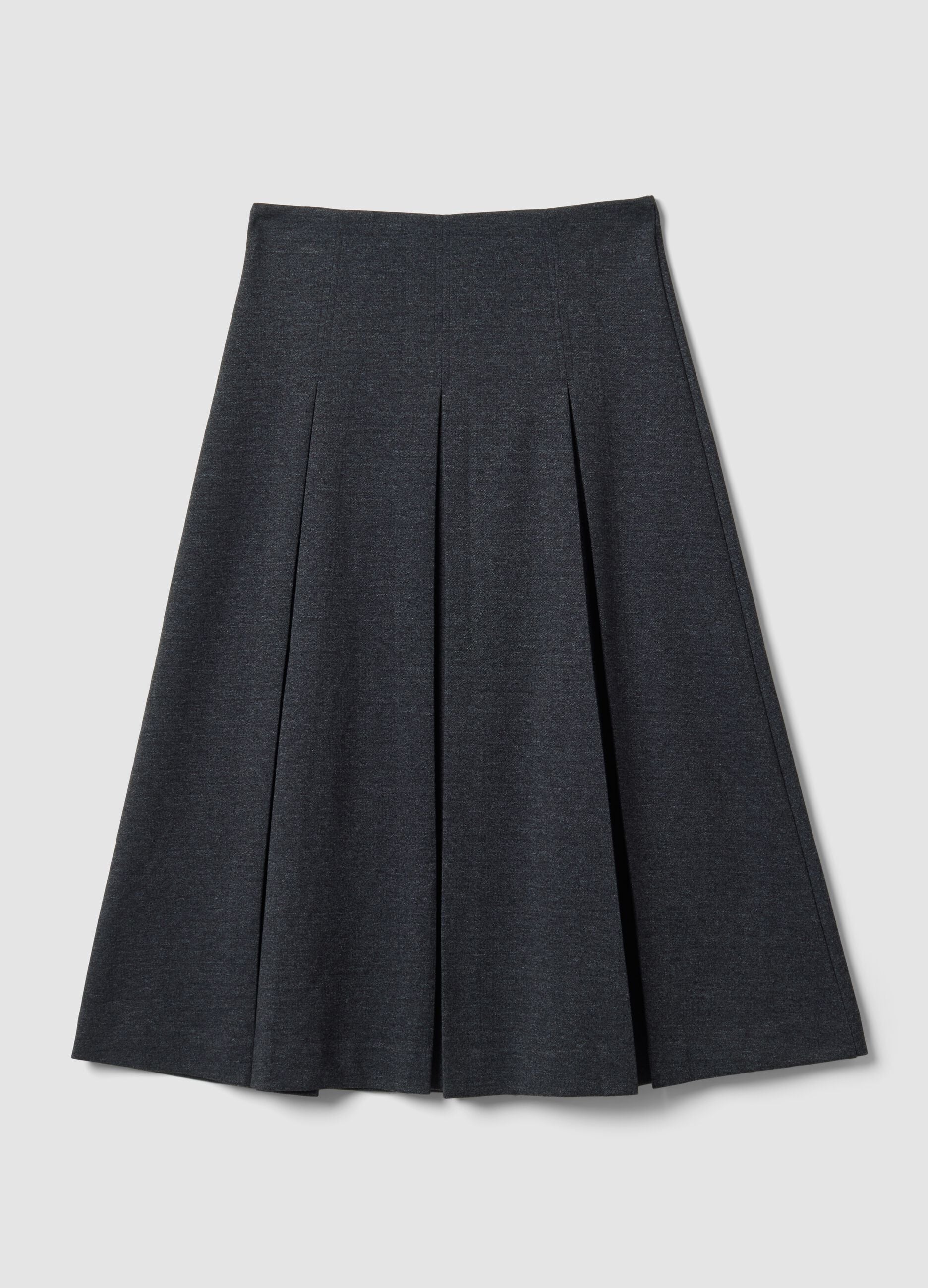 Long grey stretch-viscose skirt, regular fit