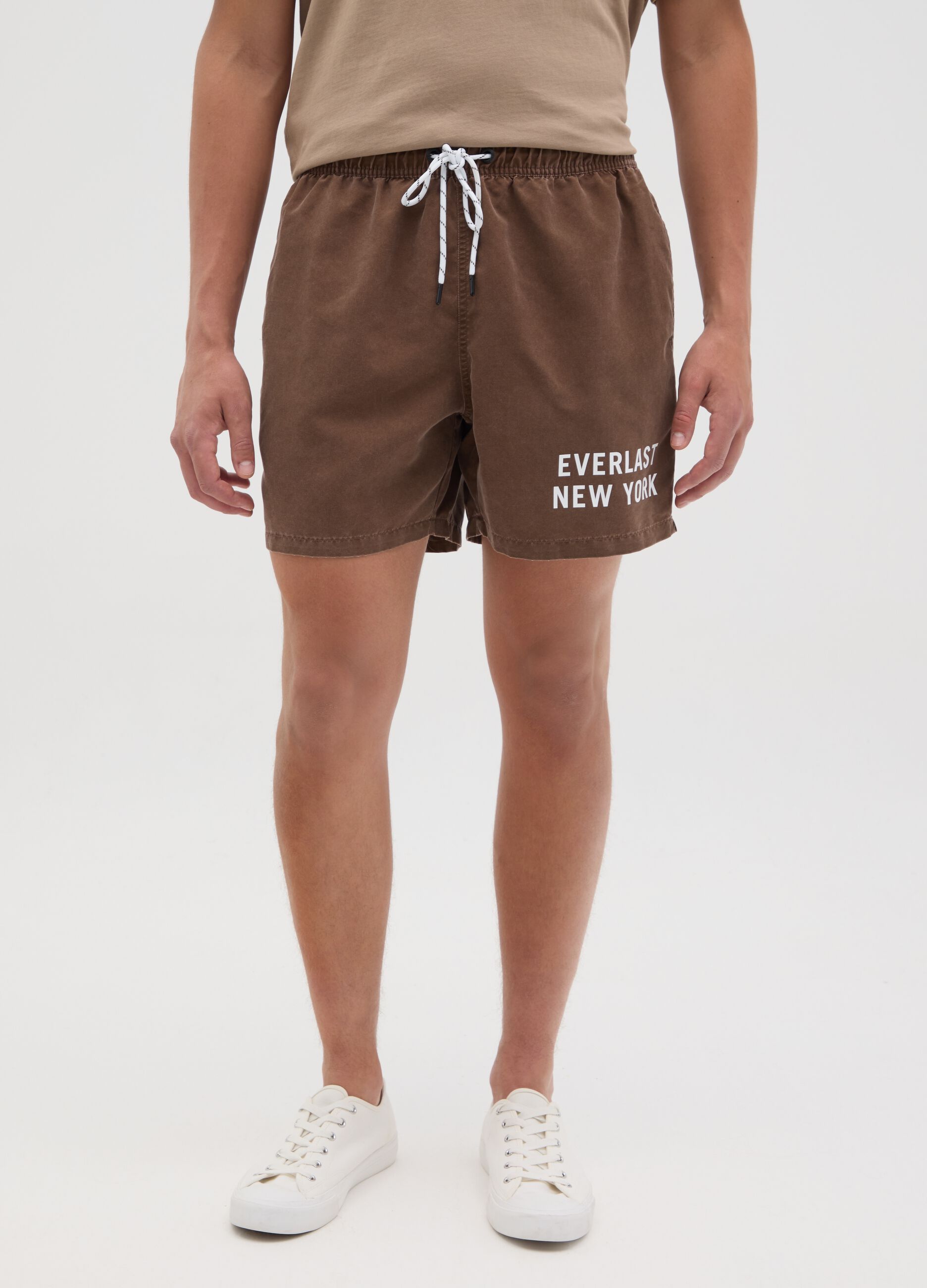 Costume boxer da bagno marrone stampa logo