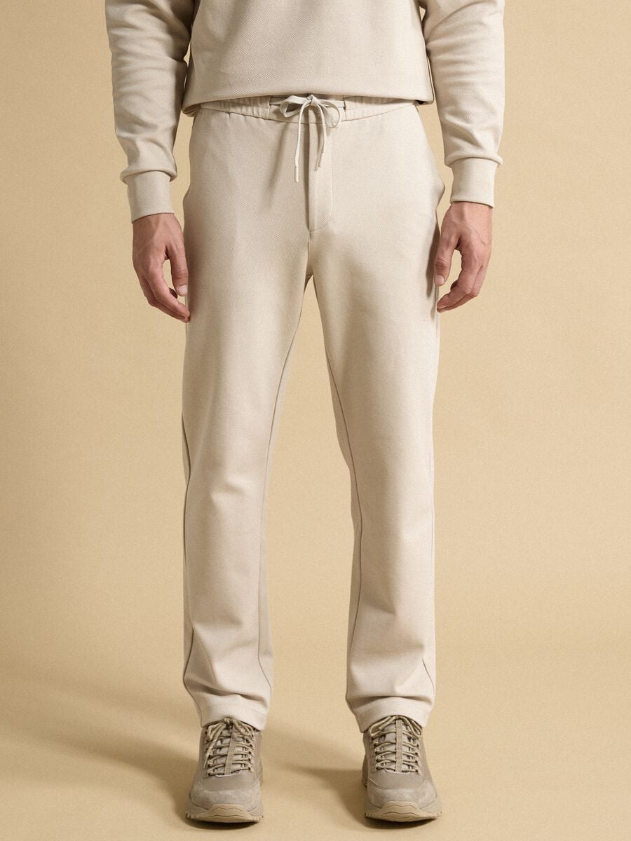 Pantaloni beige in cotone elasticizzato regular fit_1