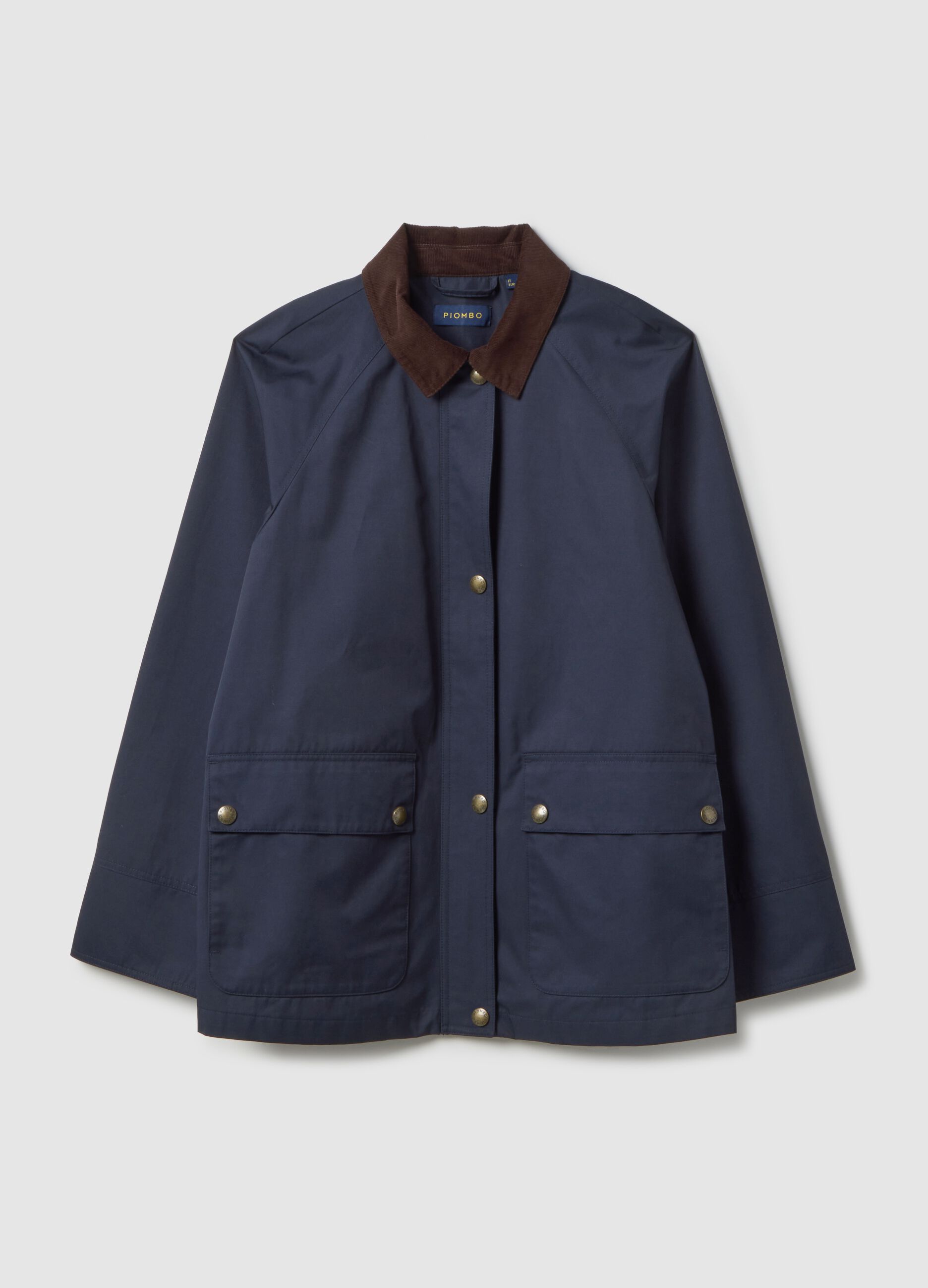 Blue cotton-blend jacket regular fit with contrasting collar