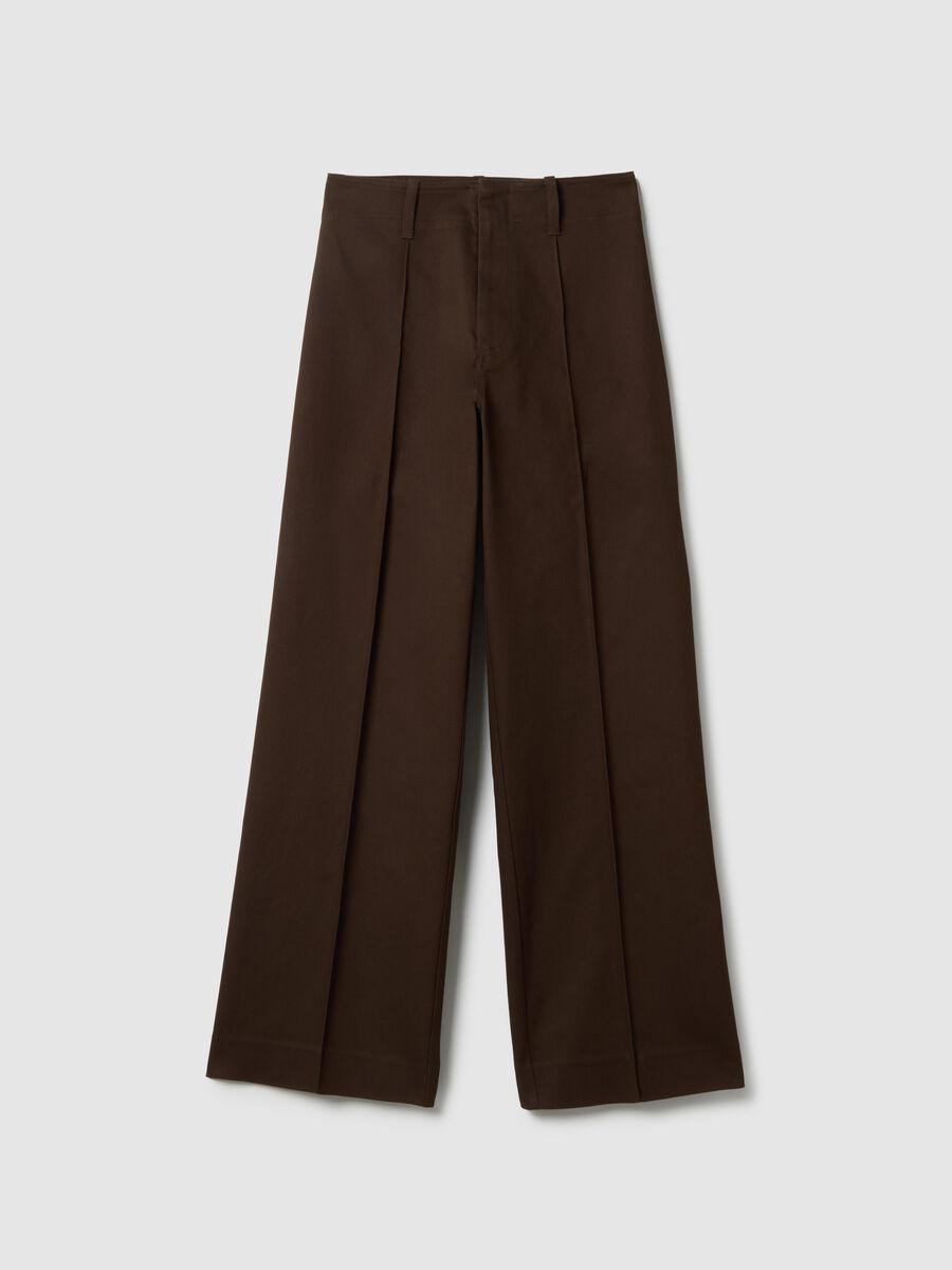 Brown regular fit straight cotton blend trousers_4