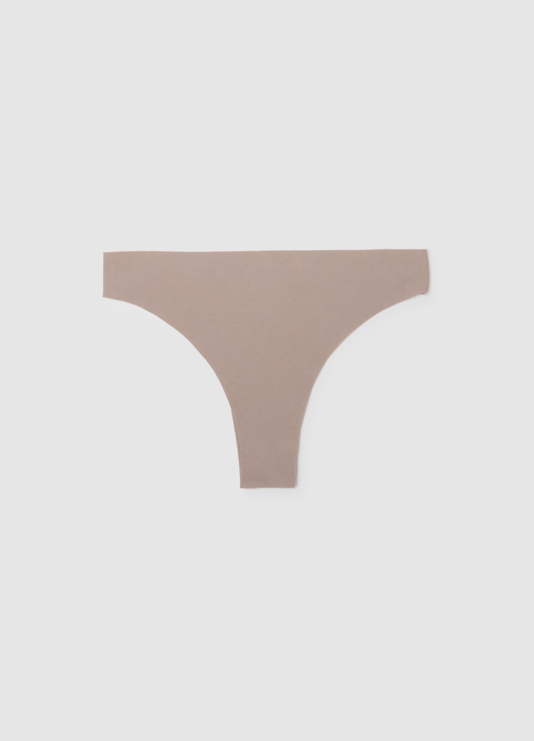 Beige stretch cotton Brazilian brief