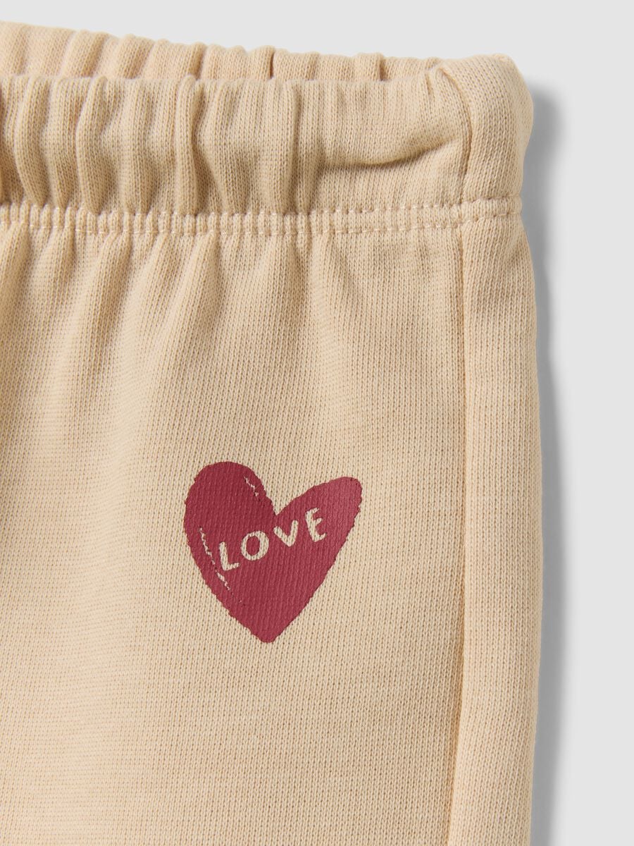 Beige pure cotton trousers with elasticated waist and print for baby girl_2