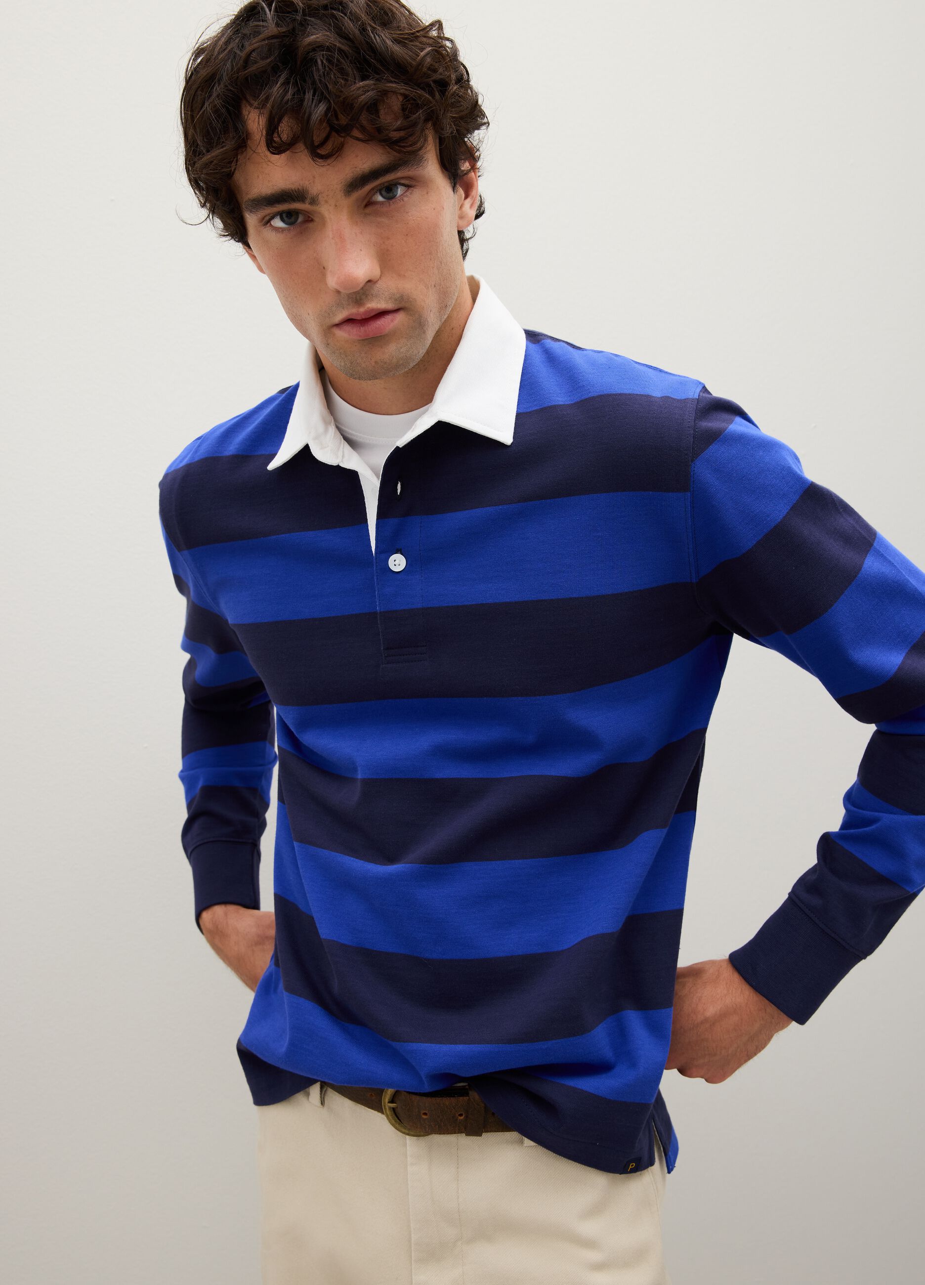 Blue pure cotton polo shirt regular fit