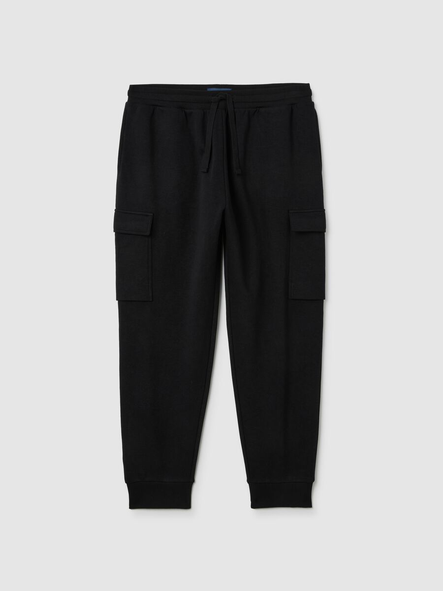 Pantaloni in misto cotone neri con tasche cargo_0