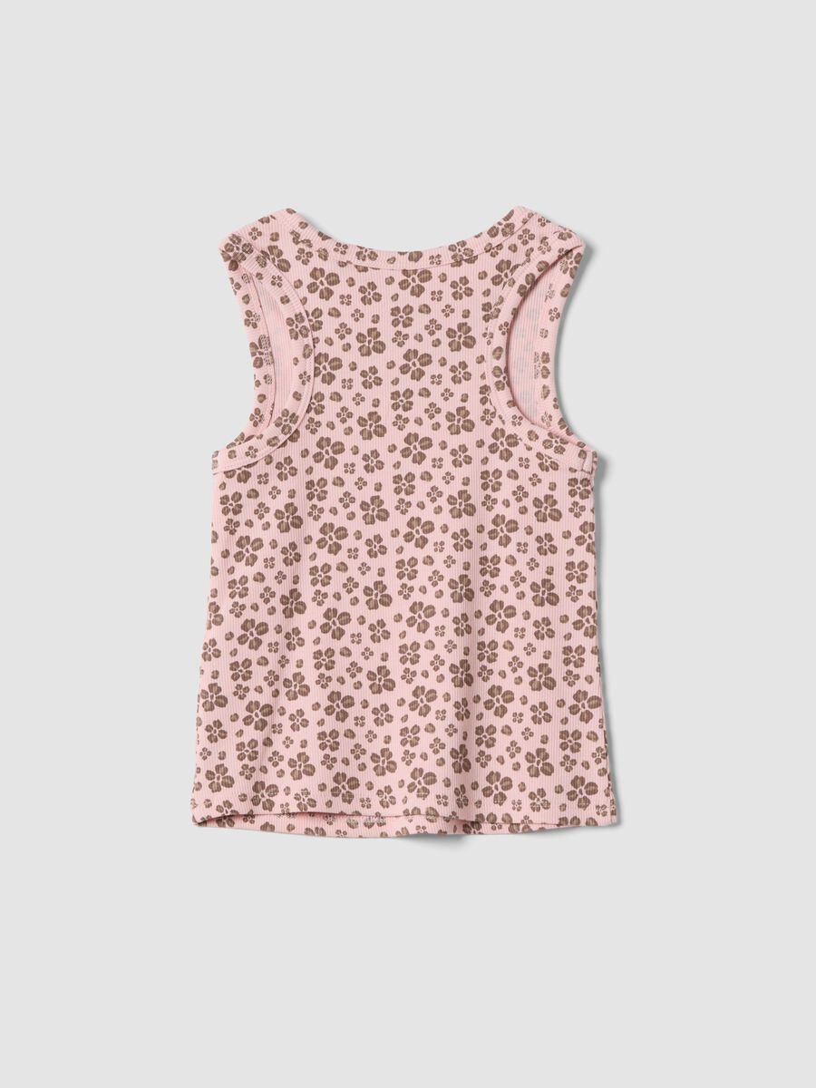 Tank top rosa in cotone elasticizzato con stampa floreale regular fit_1