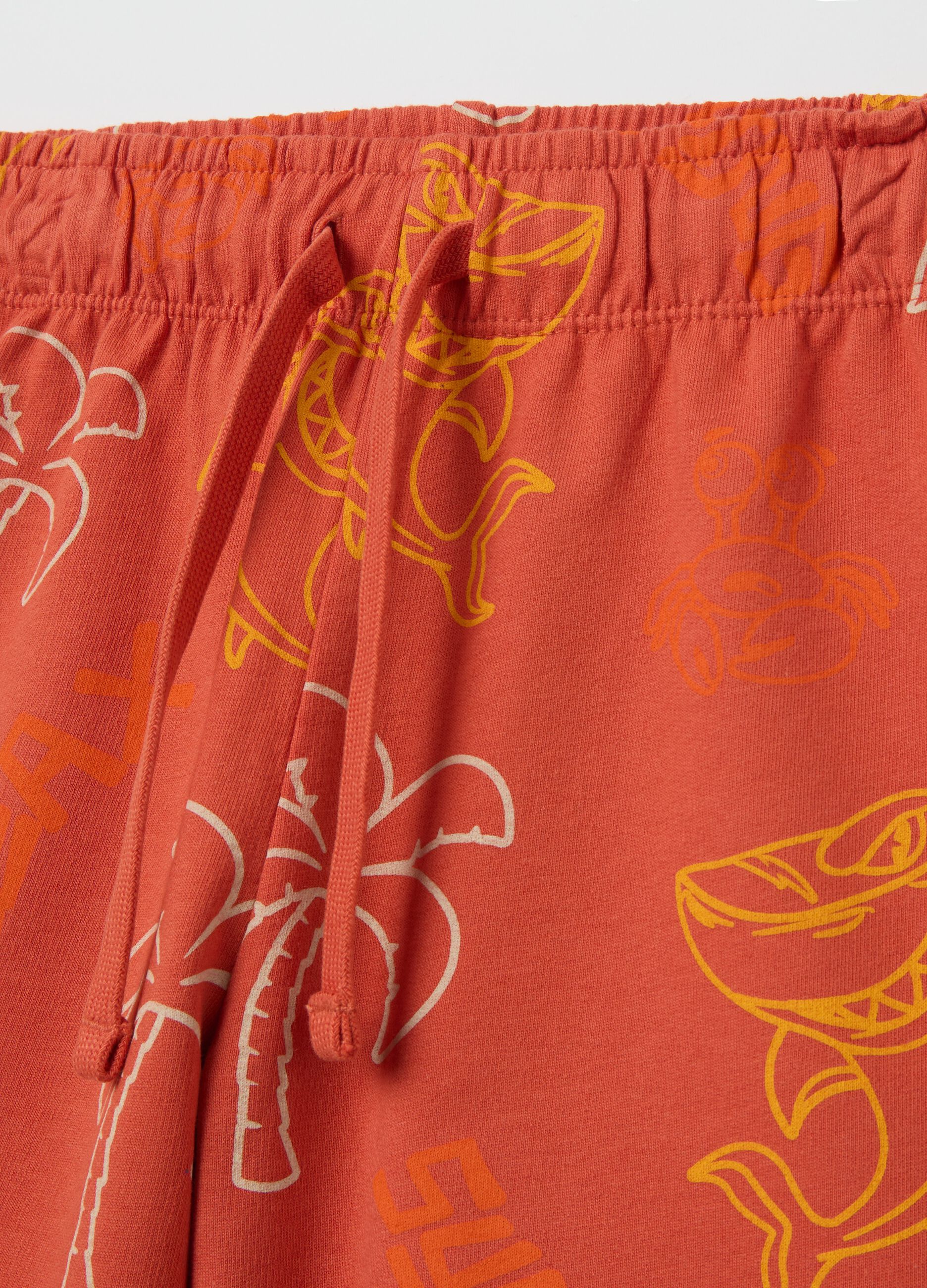 Two-pack orange and brown shorts in cotton with drawstring