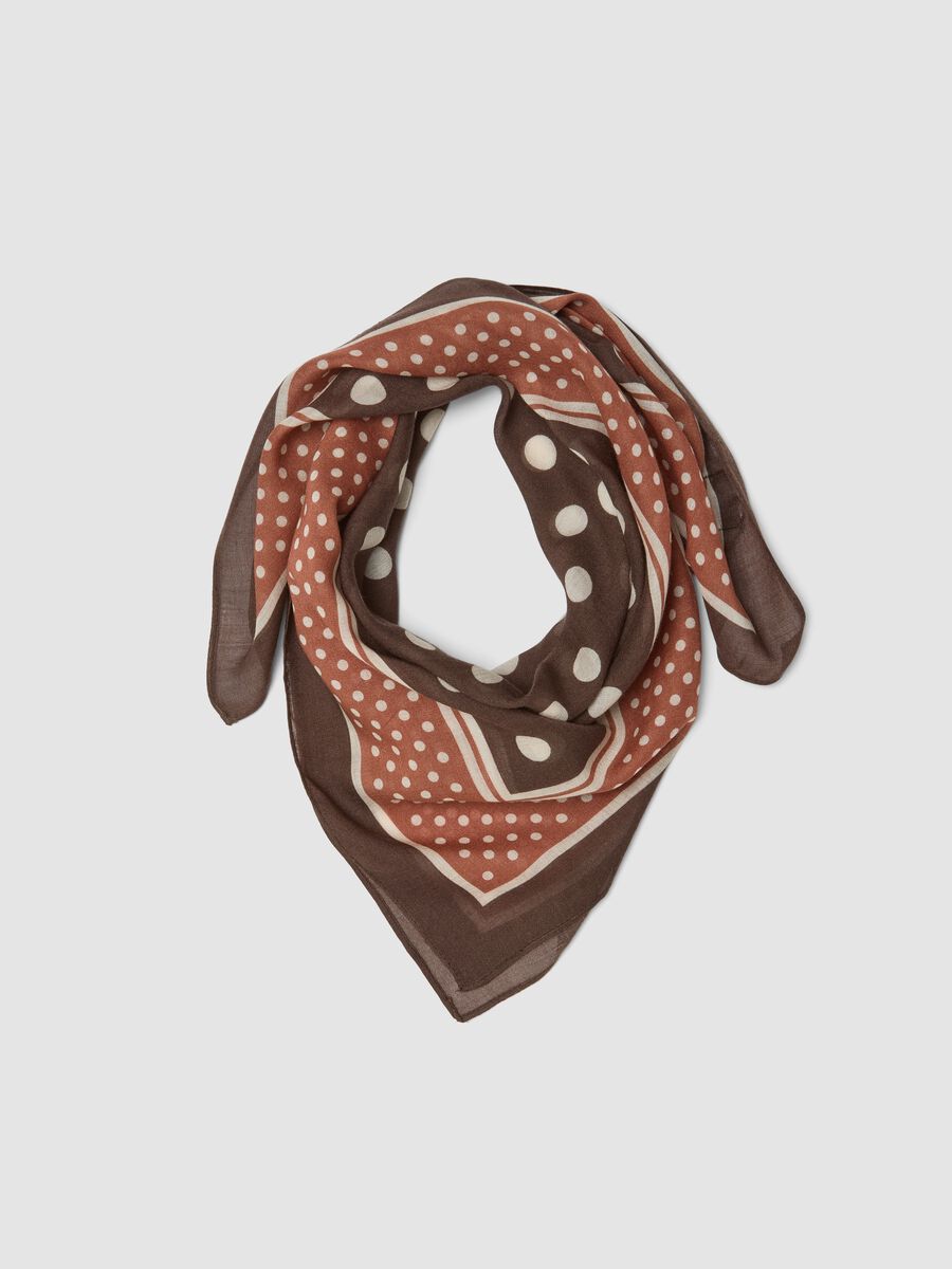 Foulard marrone in misto viscosa e lana a pois_0