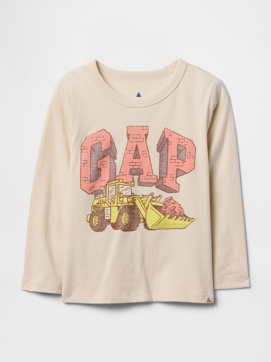 Beige T-shirt with GAP print and excavator_0