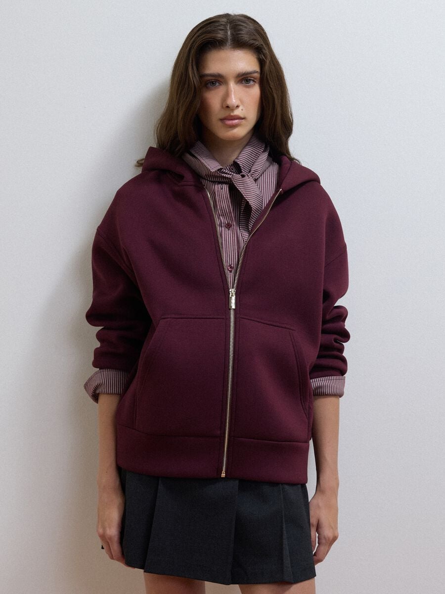 Felpa full zip rossa in viscosa elasticizzata over fit_1