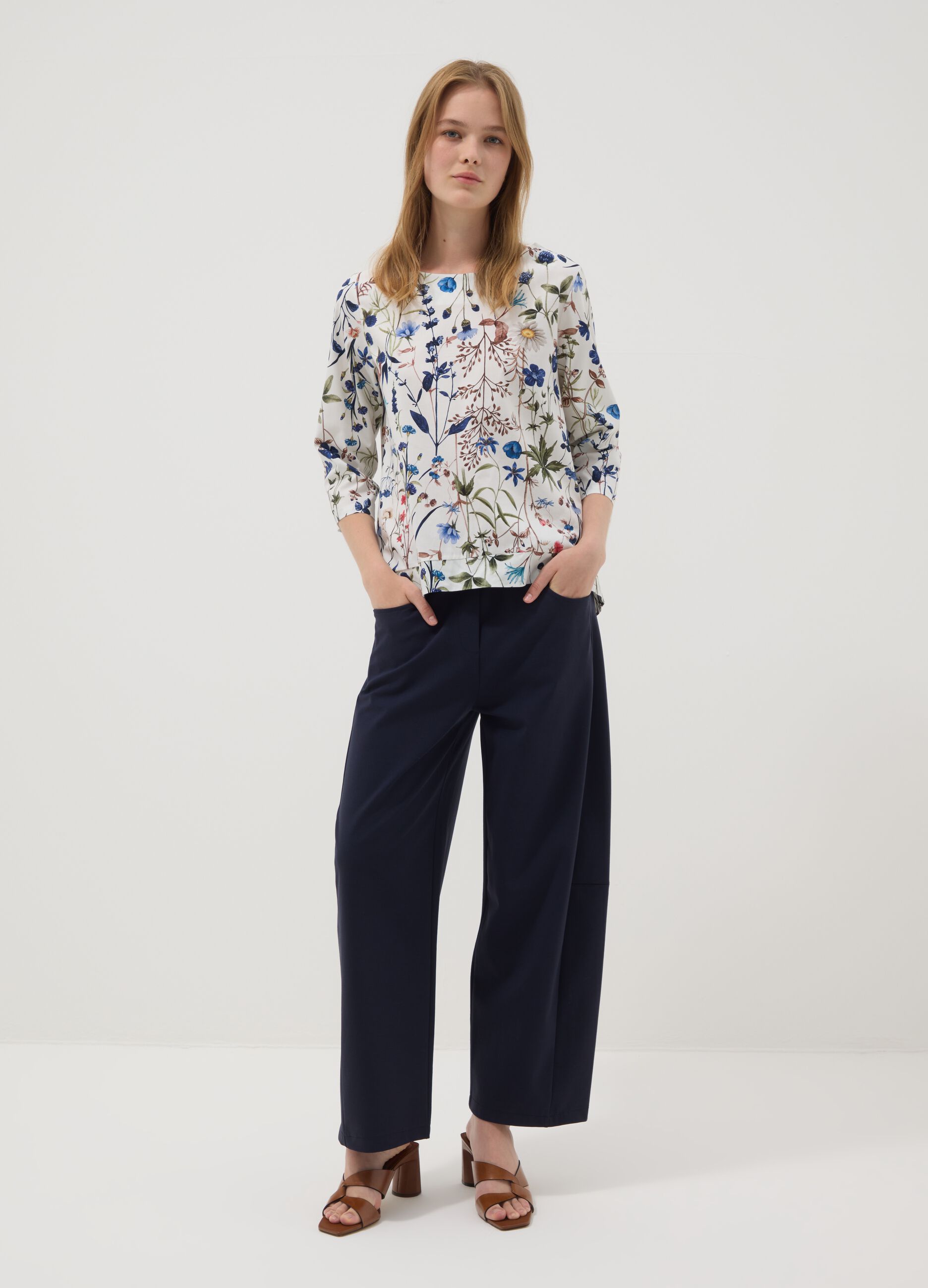 Blue stretch cotton trousers