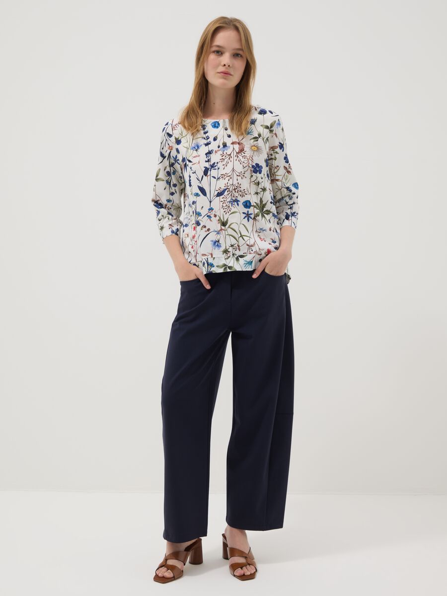 Pantaloni blu in cotone elasticizzato_0