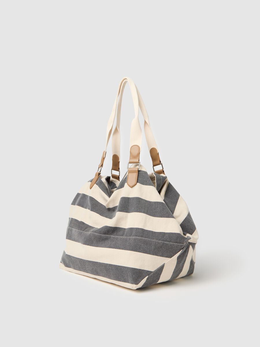 White and black striped cotton Ovs bag_1