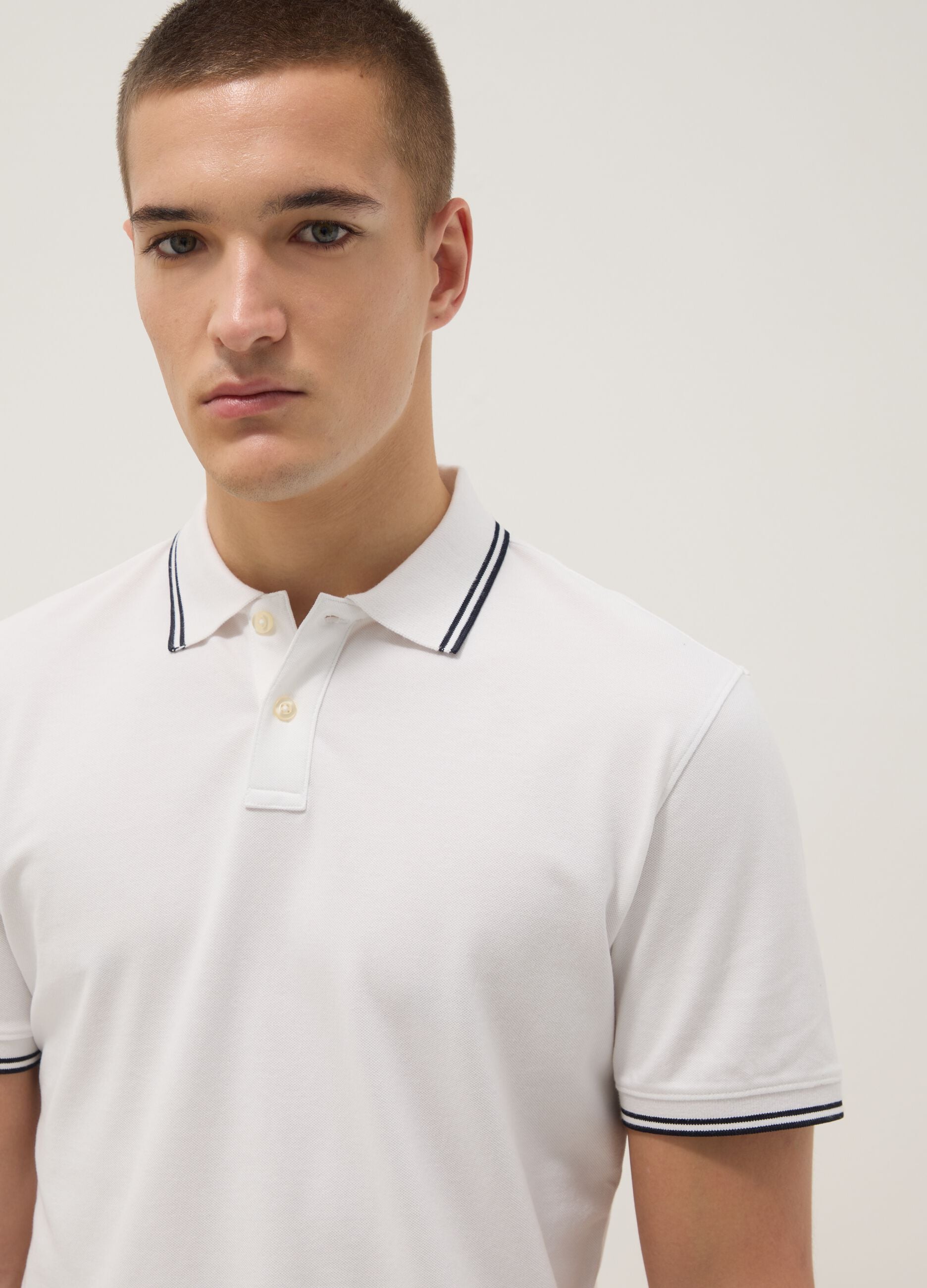 White stretch cotton polo shirt, regular fit