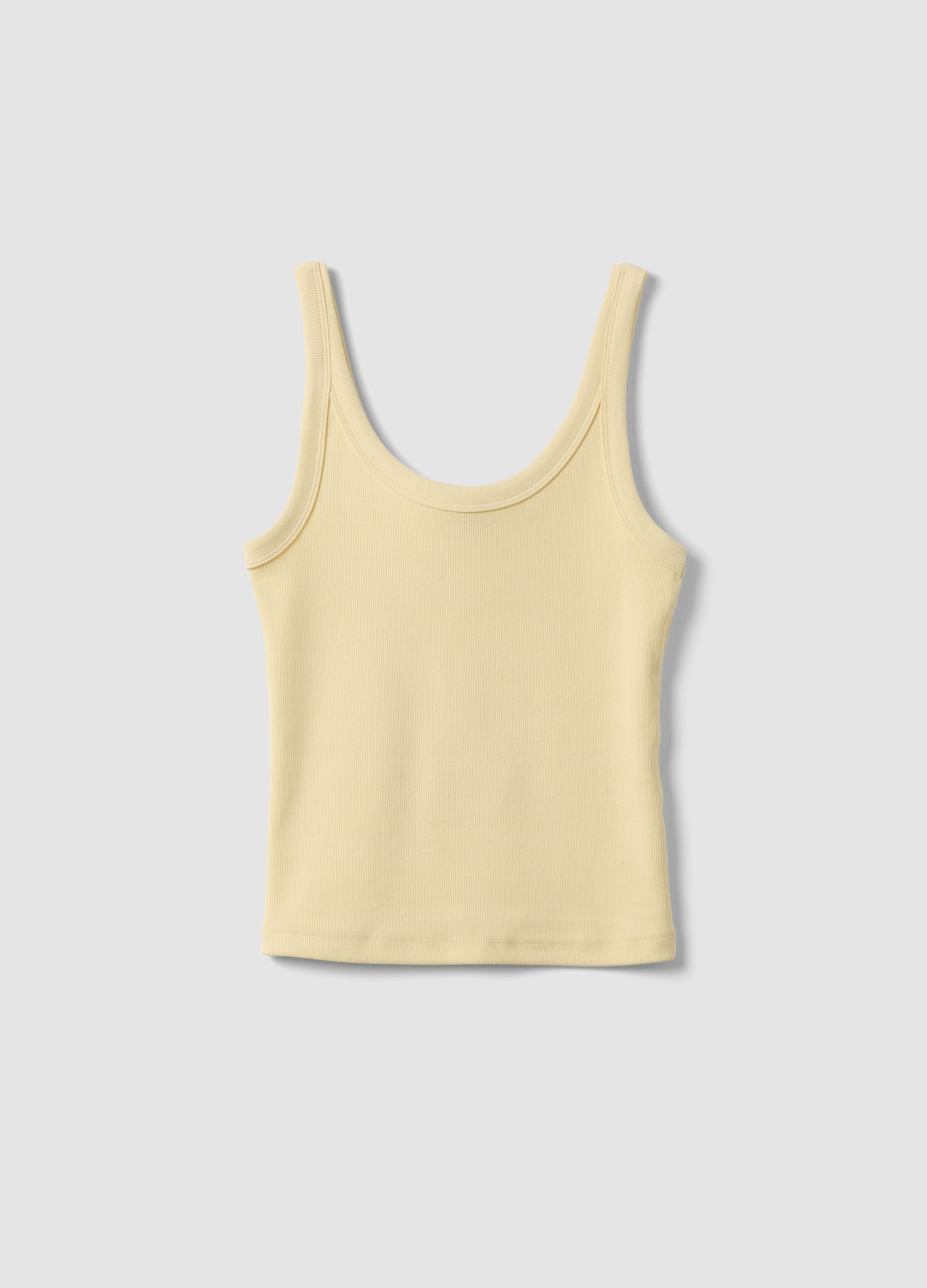 Yellow ribbed stretch cotton tank top