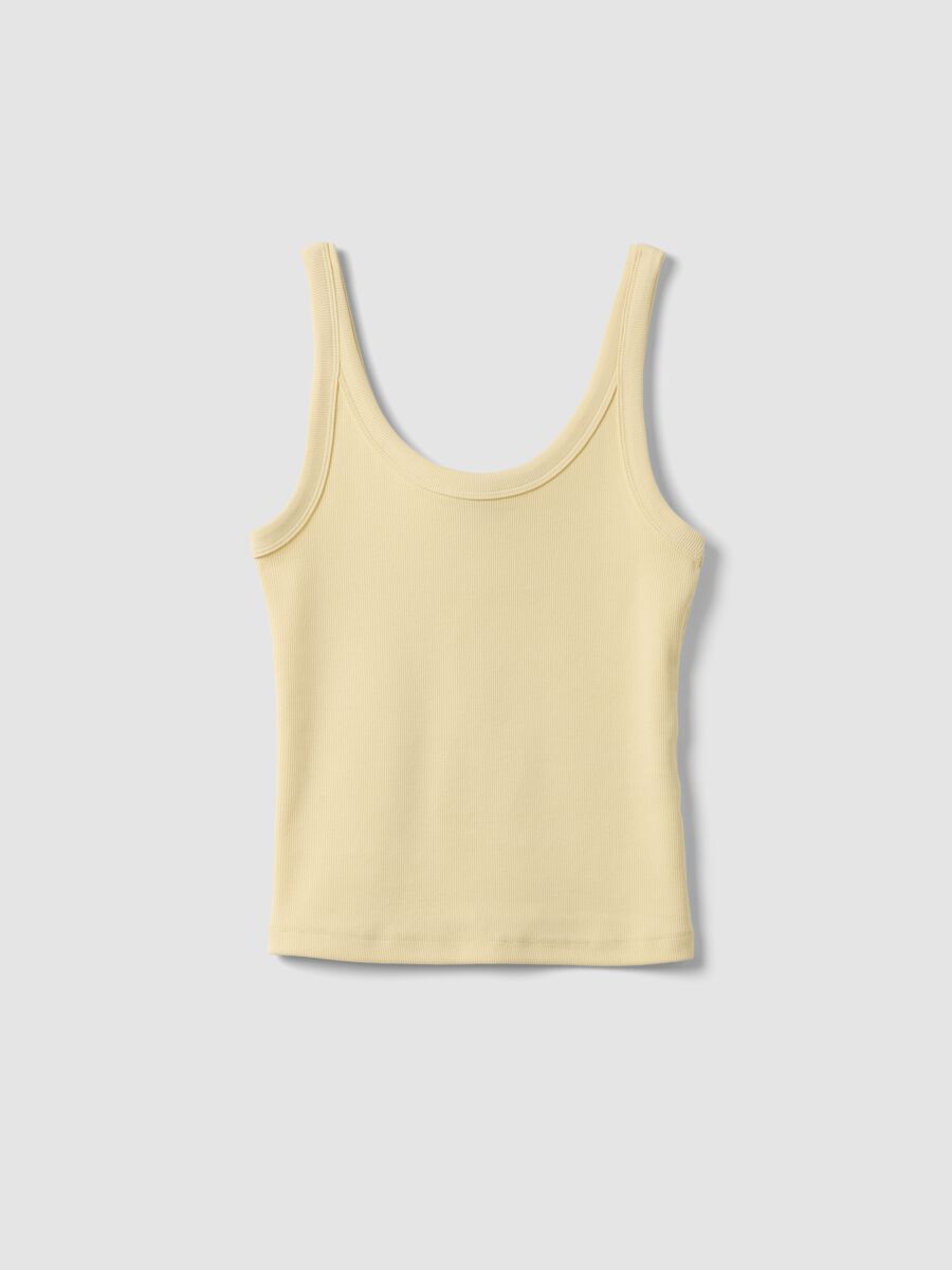 Yellow ribbed stretch cotton tank top_4