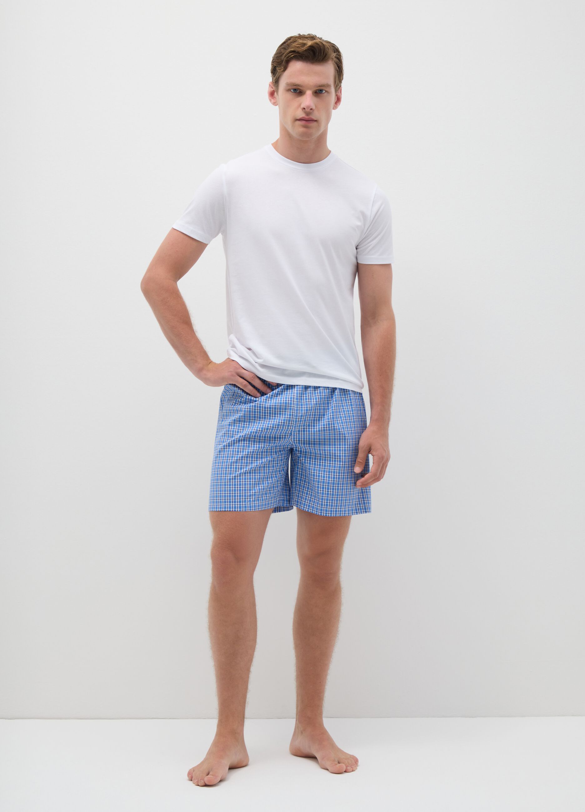 Men's multicolour pure cotton checkered regular fit shorts
