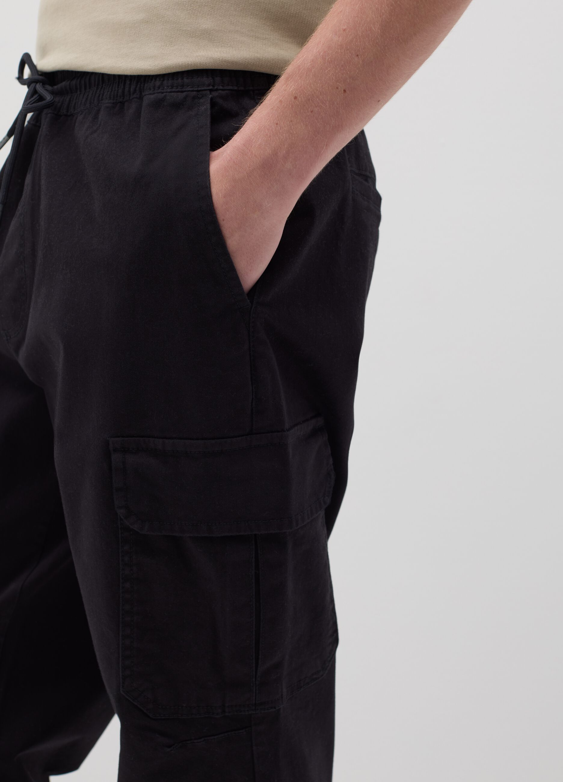 Black cargo joggers with drawstring