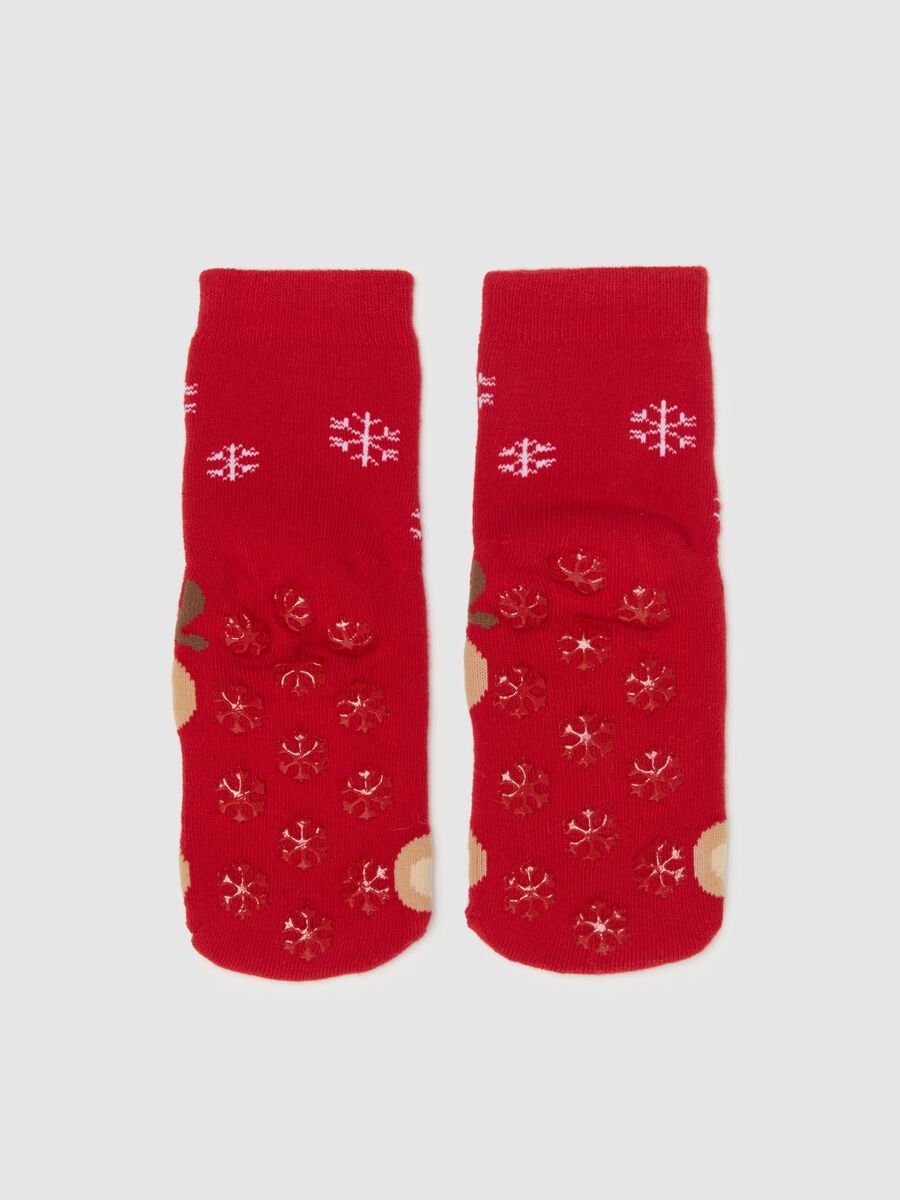 Calze antiscivolo natalizie da bambina in misto cotone rosse elasticizzate_2