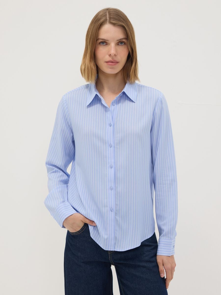 Blue striped pure viscose shirt, regular fit_2