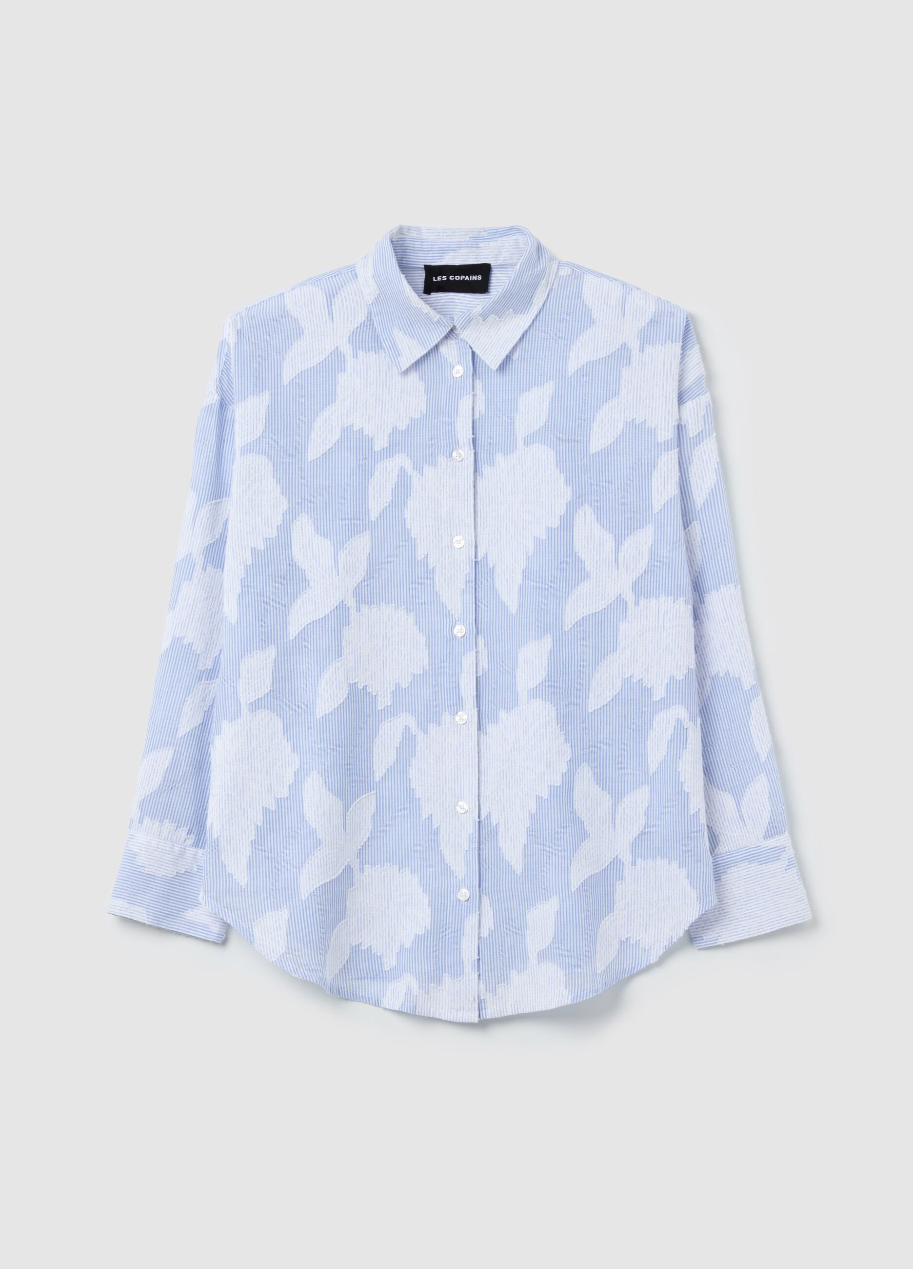 Shirt with thin stripes and embroidery