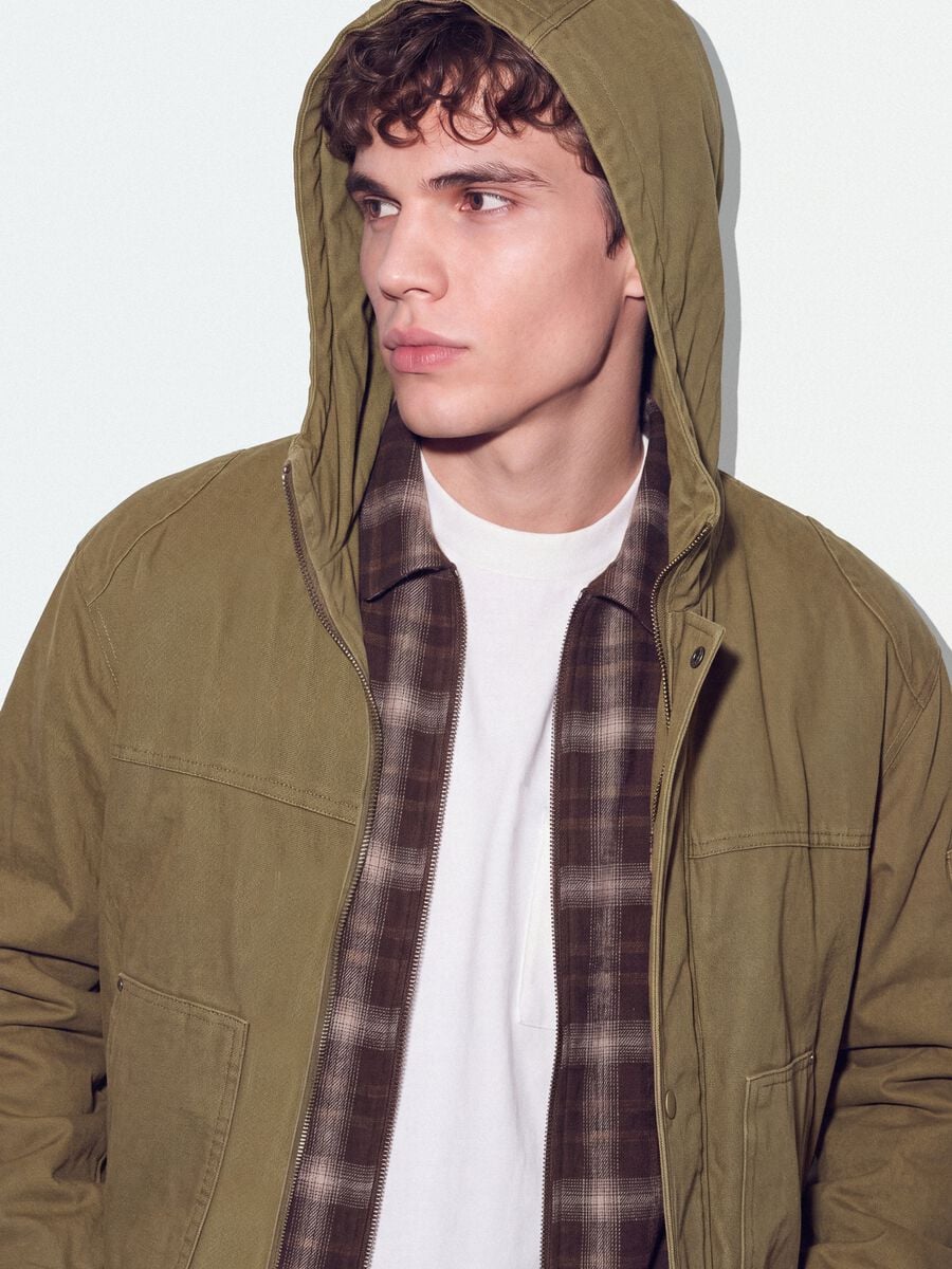 Giacca beige con cappuccio in puro cotone over fit_0