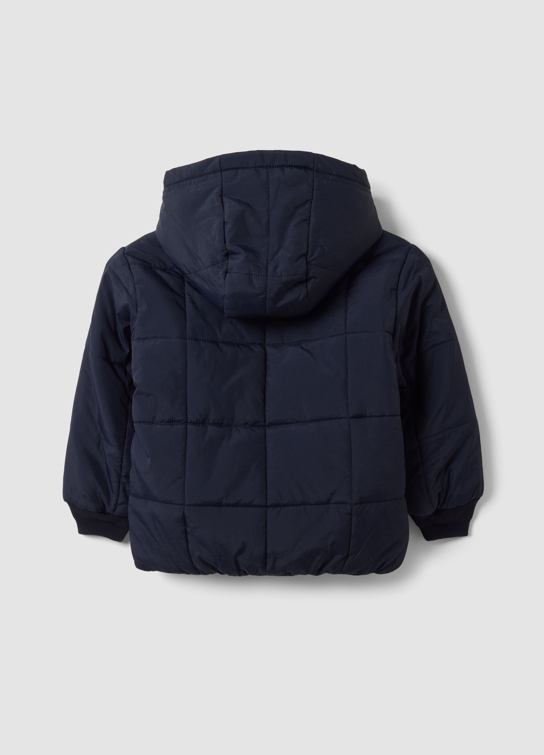 Giubbotto blu navy imbottito con cappuccio e zip per bambino