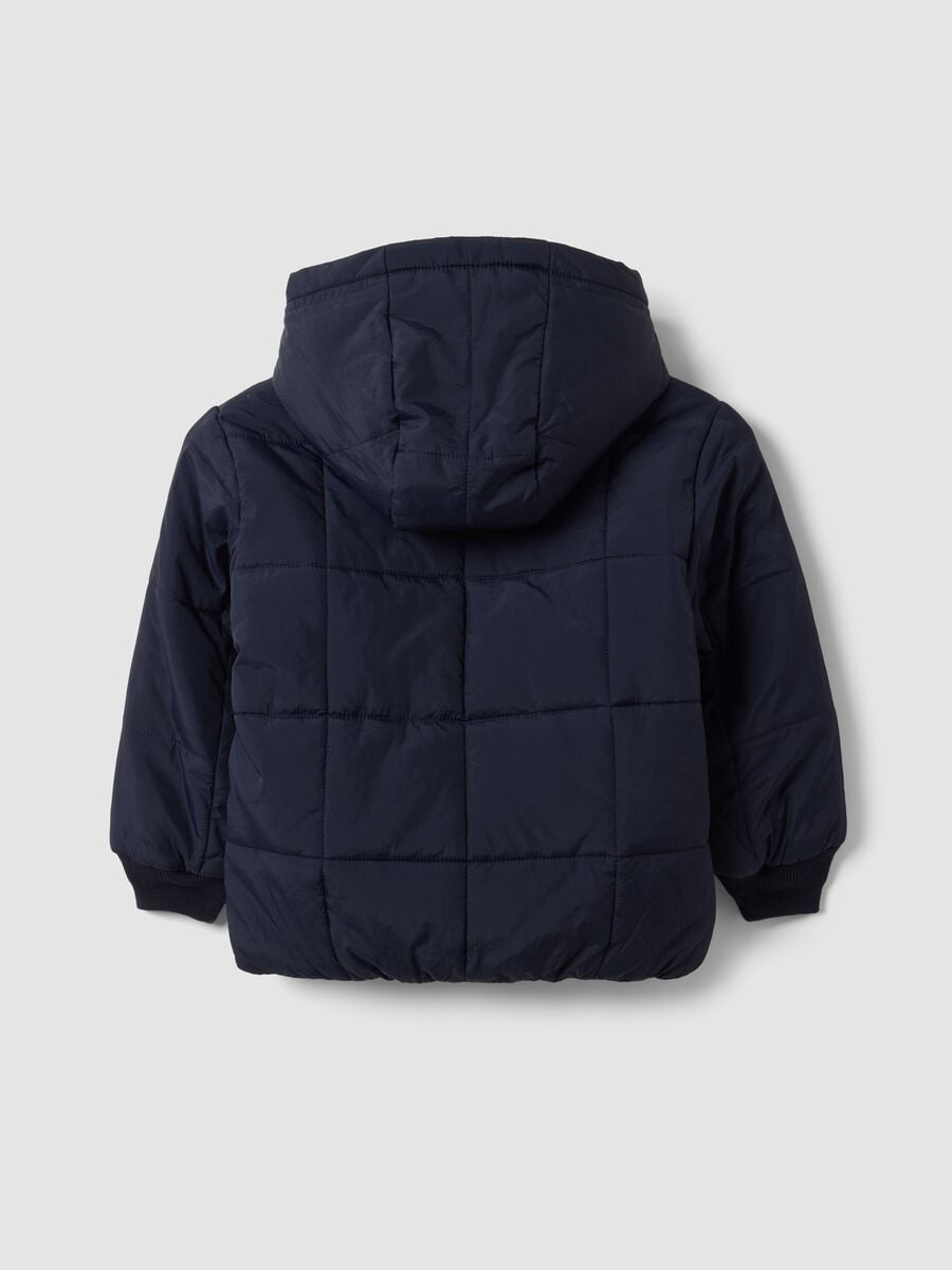 Giubbotto blu navy imbottito con cappuccio e zip per bambino_1